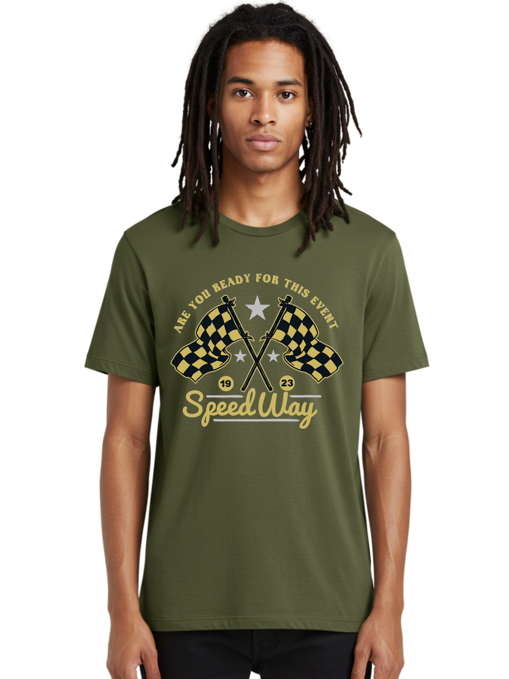 Speedway Men'S Graphic Tee, 100% Cotton, Comfortable Casual Summer Wear, Machine Washable, Racing Flags, Checkered Flags, Speedway Racing, Motorsports Event, Racing Numbers 19 And 23, Are You Ready For This Event, Racing Stars Aae664