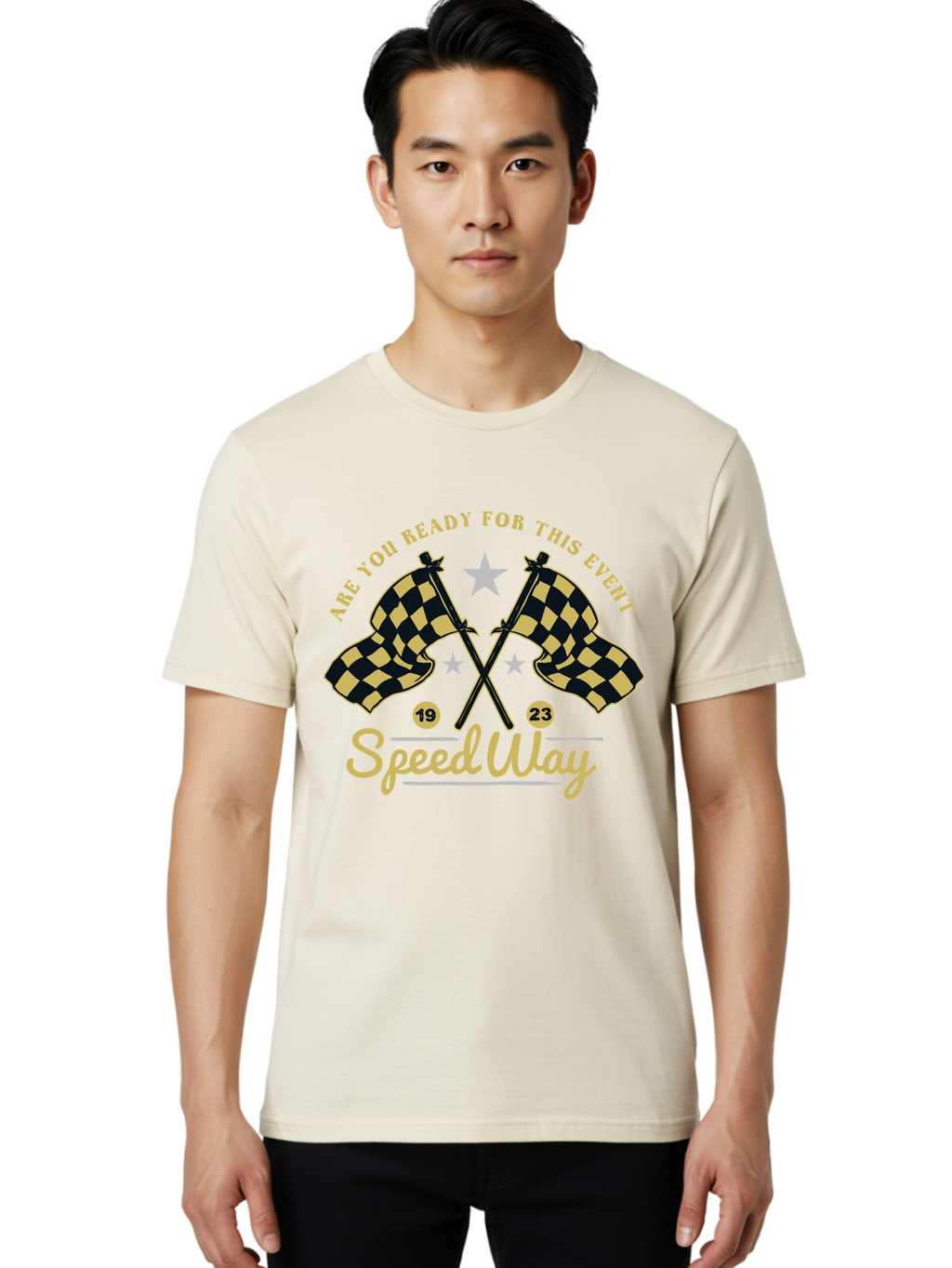 Speedway Men'S Graphic Tee, 100% Cotton, Comfortable Casual Summer Wear, Machine Washable, Racing Flags, Checkered Flags, Speedway Racing, Motorsports Event, Racing Numbers 19 And 23, Are You Ready For This Event, Racing Stars Aae664