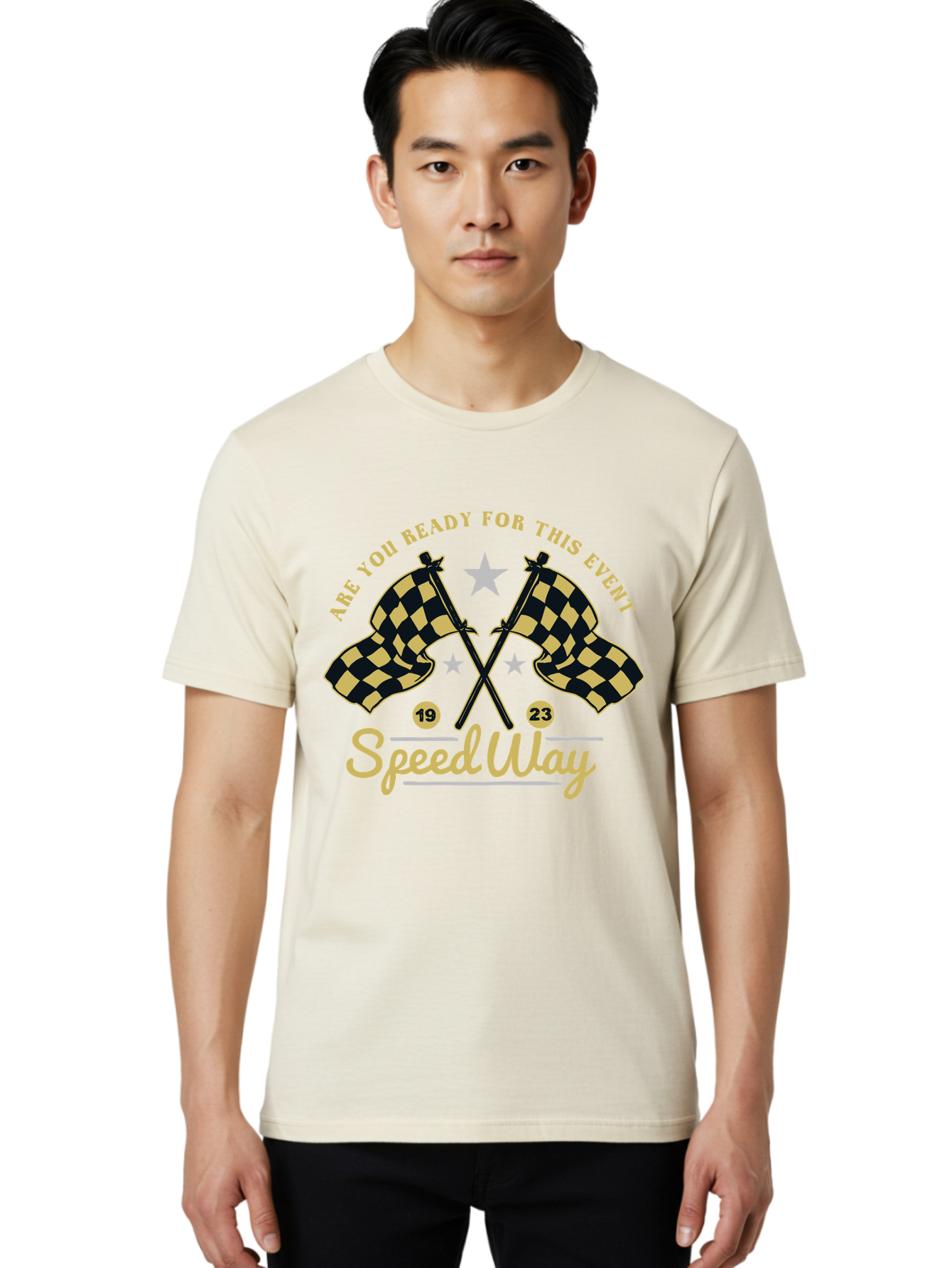 Speedway Men'S Graphic Tee, 100% Cotton, Comfortable Casual Summer Wear, Machine Washable, Racing Flags, Checkered Flags, Speedway Racing, Motorsports Event, Racing Numbers 19 And 23, Are You Ready For This Event, Racing Stars Aae664