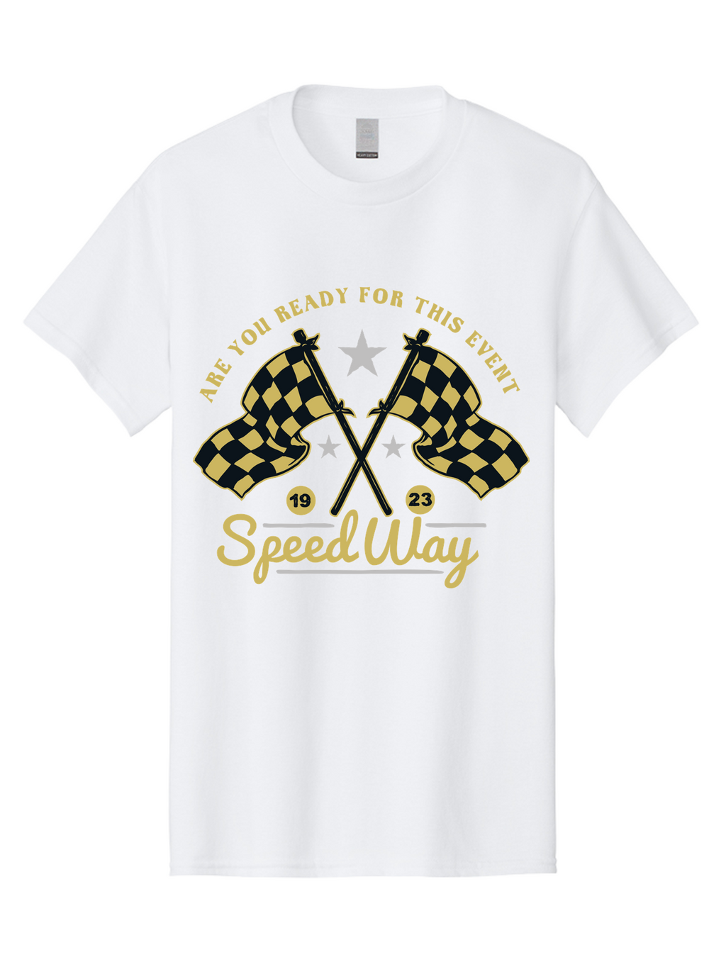 Speedway Men'S Graphic Tee, 100% Cotton, Comfortable Casual Summer Wear, Machine Washable, Racing Flags, Checkered Flags, Speedway Racing, Motorsports Event, Racing Numbers 19 And 23, Are You Ready For This Event, Racing Stars Aae664