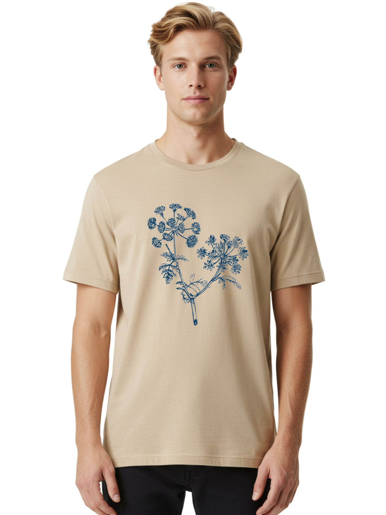 Starlace Bloom Men'S Graphic Tee, 100% Cotton, Comfortable Casual Summer Wear, Machine Washable, Hemlock Plant, Poisonous Plant, Wildflowers, Botanical Illustration, Floral Design, Herbal Art, Toxic Plants Aae669