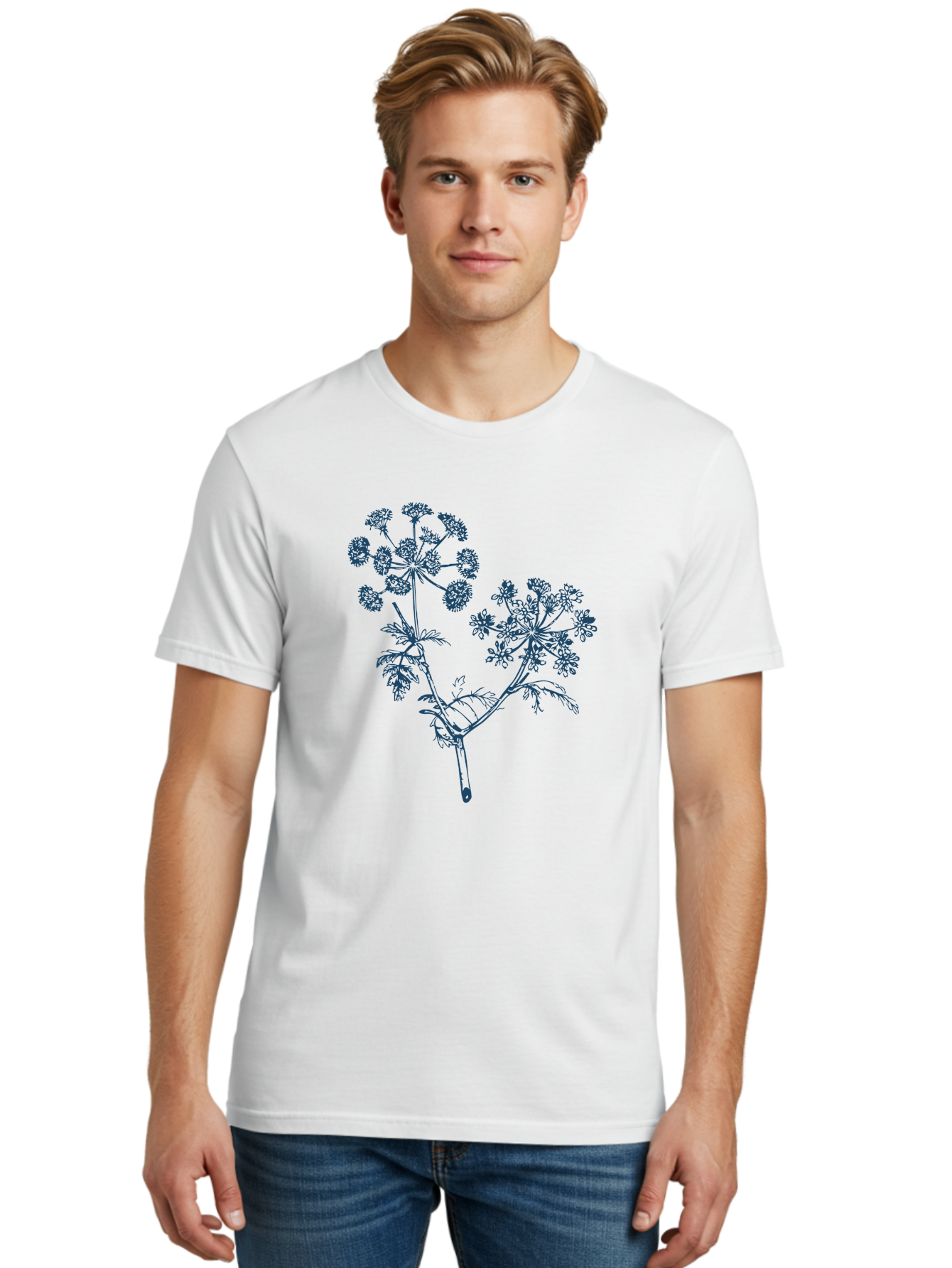 Starlace Bloom Men'S Graphic Tee, 100% Cotton, Comfortable Casual Summer Wear, Machine Washable, Hemlock Plant, Poisonous Plant, Wildflowers, Botanical Illustration, Floral Design, Herbal Art, Toxic Plants Aae669