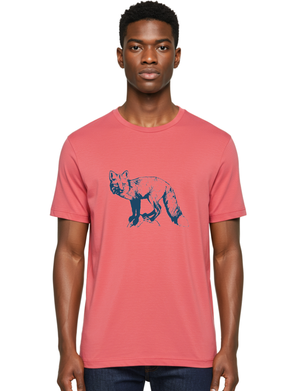 Stonewatch Fox Men'S Graphic Tee, 100% Cotton, Comfortable Casual Summer Wear, Machine Washable, Wildlife, Fox Illustration, Woodland Animals, Graphic Design, Monochrome Artwork, Cute Creatures, Furry Friends, Animal Graphics Aae672
