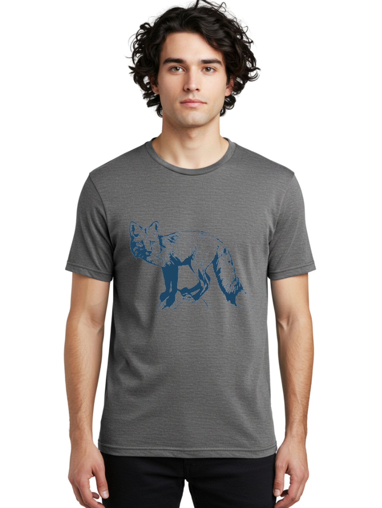 Stonewatch Fox Men'S Graphic Tee, 100% Cotton, Comfortable Casual Summer Wear, Machine Washable, Wildlife, Fox Illustration, Woodland Animals, Graphic Design, Monochrome Artwork, Cute Creatures, Furry Friends, Animal Graphics Aae672
