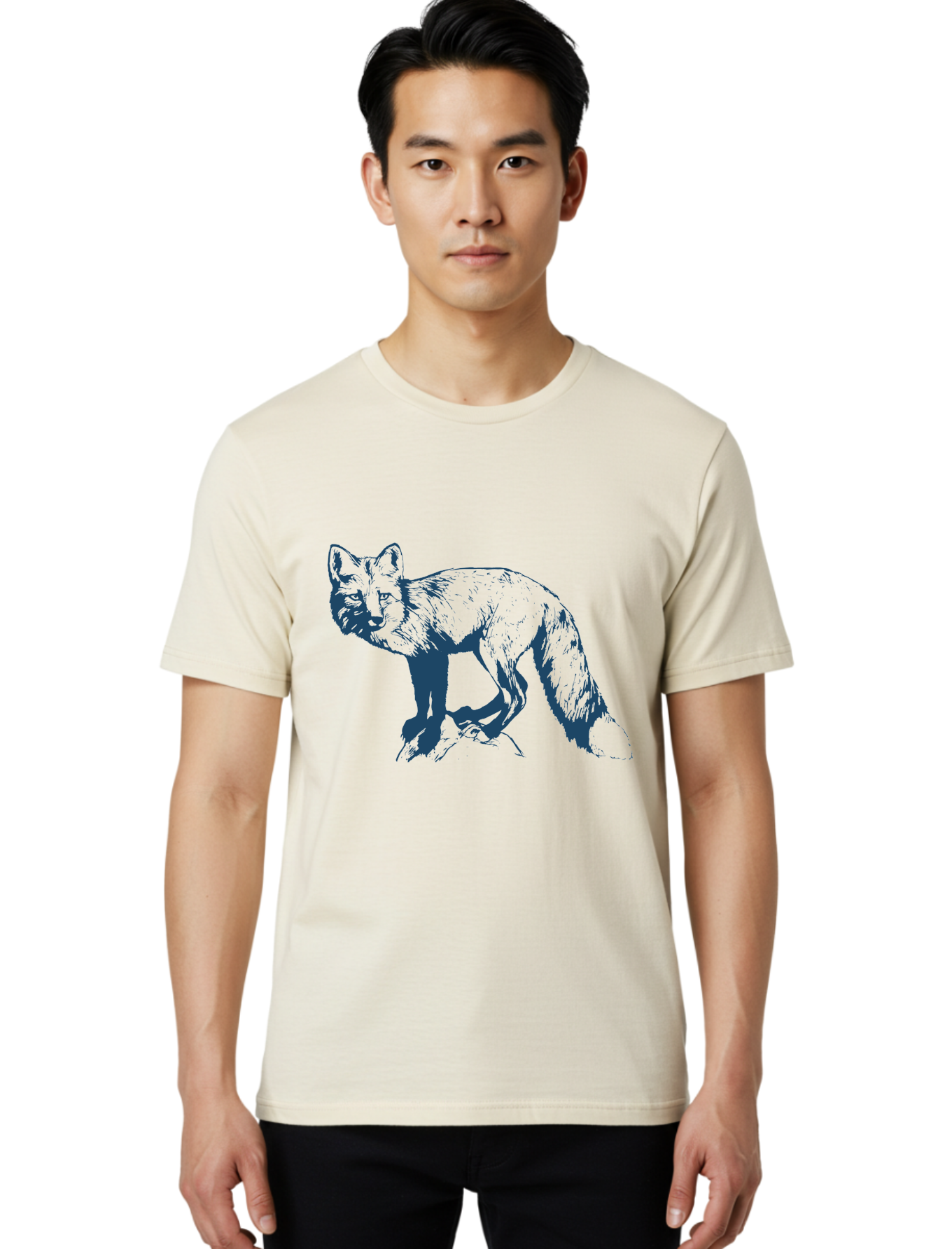 Stonewatch Fox Men'S Graphic Tee, 100% Cotton, Comfortable Casual Summer Wear, Machine Washable, Wildlife, Fox Illustration, Woodland Animals, Graphic Design, Monochrome Artwork, Cute Creatures, Furry Friends, Animal Graphics Aae672