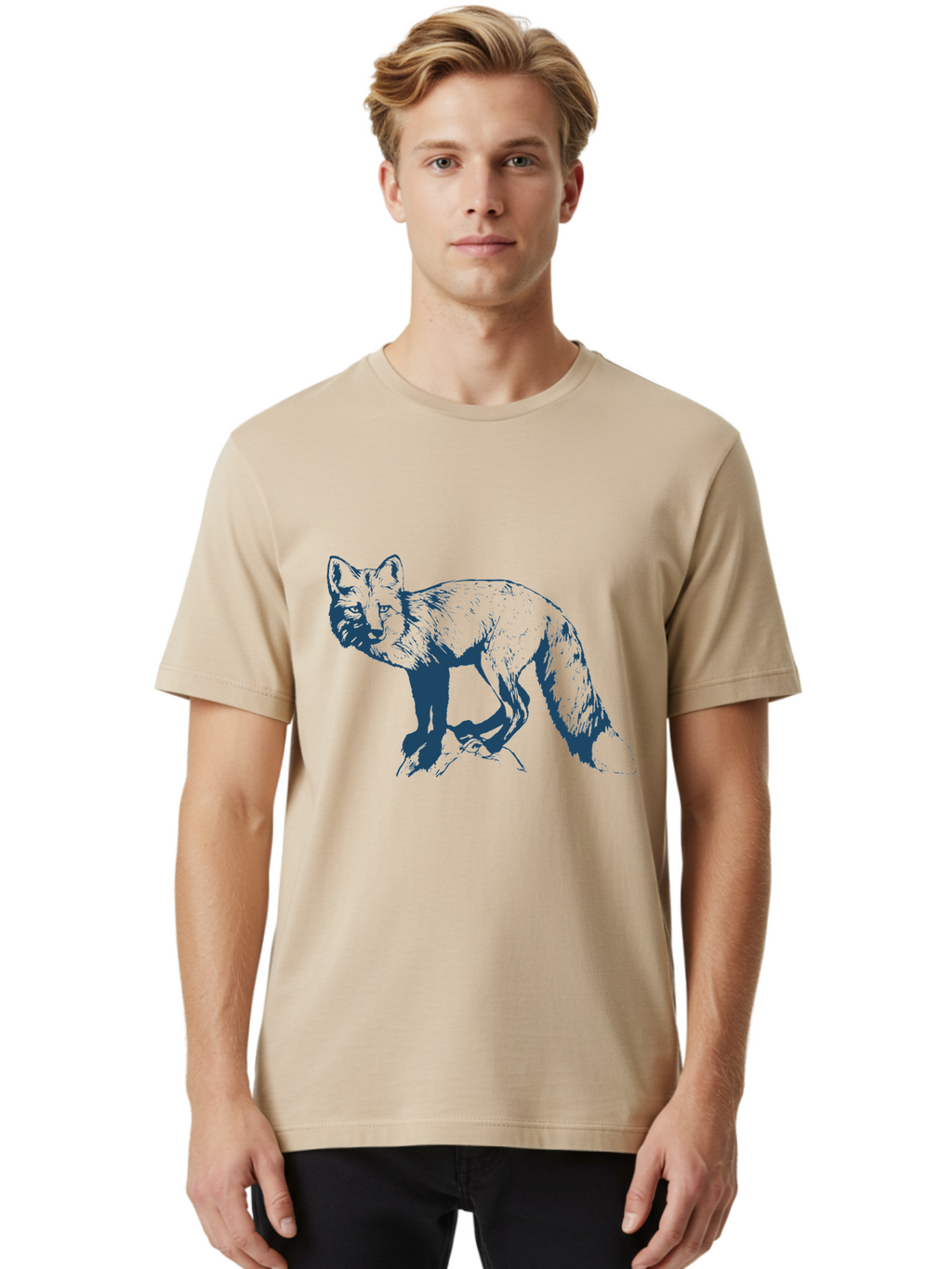 Stonewatch Fox Men'S Graphic Tee, 100% Cotton, Comfortable Casual Summer Wear, Machine Washable, Wildlife, Fox Illustration, Woodland Animals, Graphic Design, Monochrome Artwork, Cute Creatures, Furry Friends, Animal Graphics Aae672