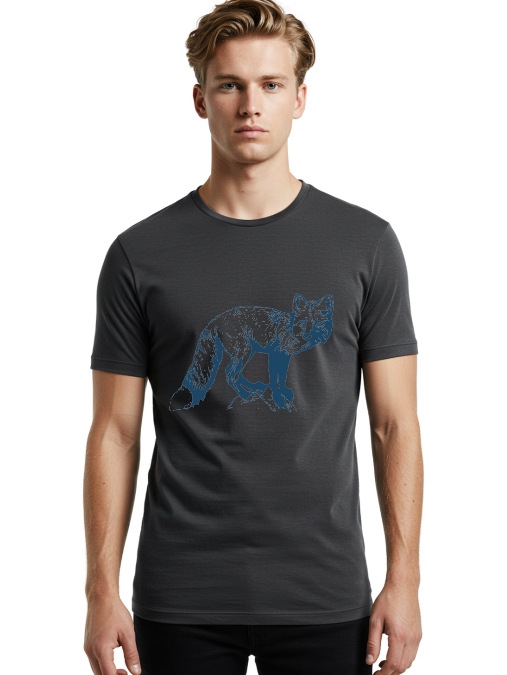 Stonewatch Fox 2 Men'S Graphic Tee, 100% Cotton, Comfortable Casual Summer Wear, Machine Washable, Fox, Wildlife, Animal Illustration, Sketch Art, Wild Animal, Mammal, Pen Drawing, Graphic Design Aae673