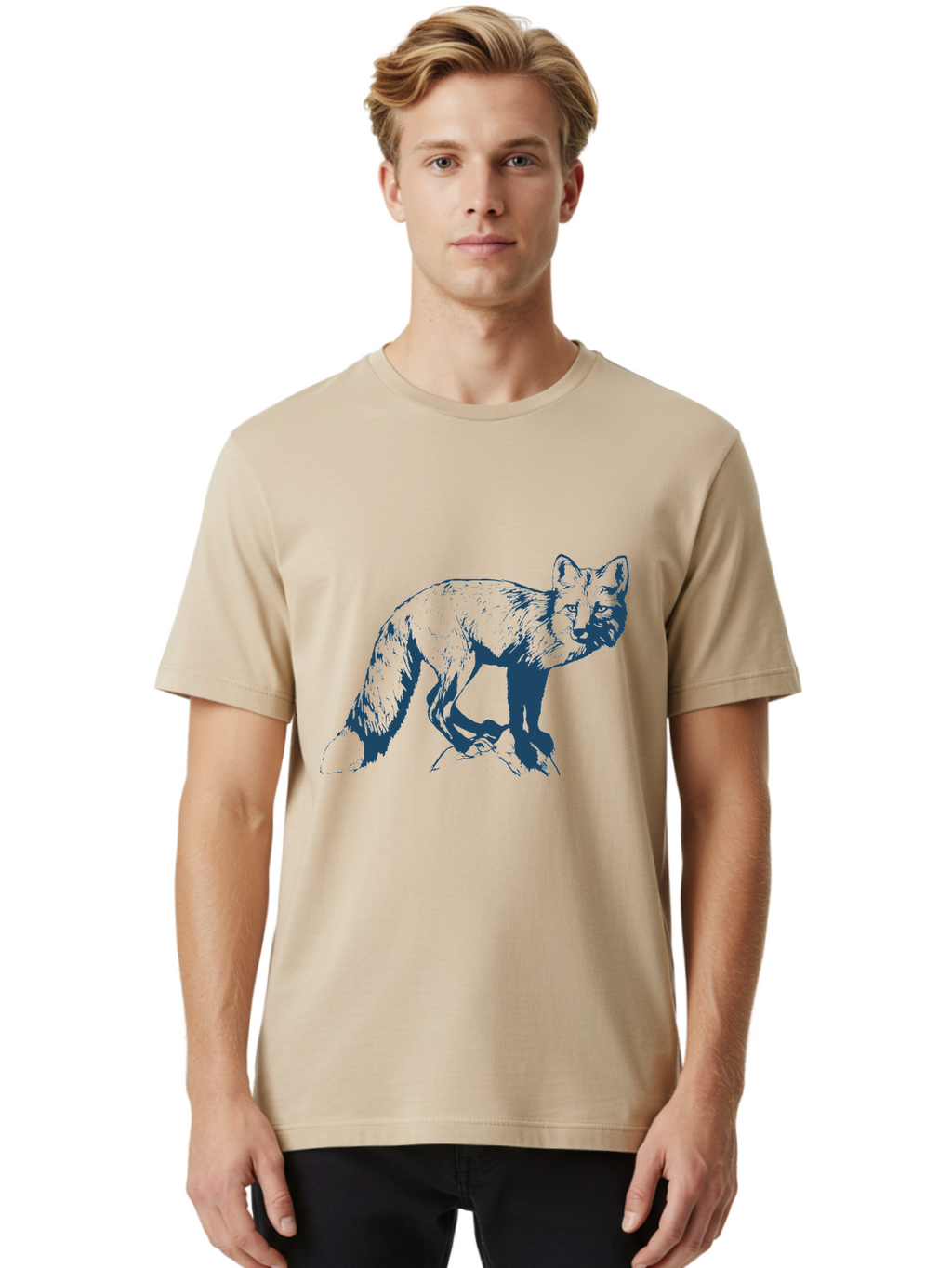 Stonewatch Fox 2 Men'S Graphic Tee, 100% Cotton, Comfortable Casual Summer Wear, Machine Washable, Fox, Wildlife, Animal Illustration, Sketch Art, Wild Animal, Mammal, Pen Drawing, Graphic Design Aae673