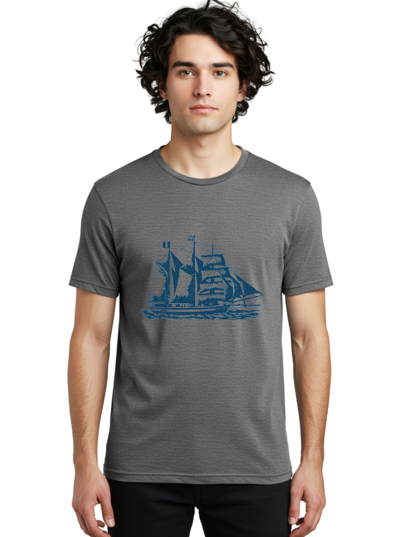 Storm Chaser Men'S Graphic Tee, 100% Cotton, Comfortable Casual Summer Wear, Machine Washable, Sailing Ship, Tall Sailing Vessel, Classic Maritime Icon, Vintage Nautical Theme, Majestic Oceanic Scene, Historical Sailing Rig, Aae674