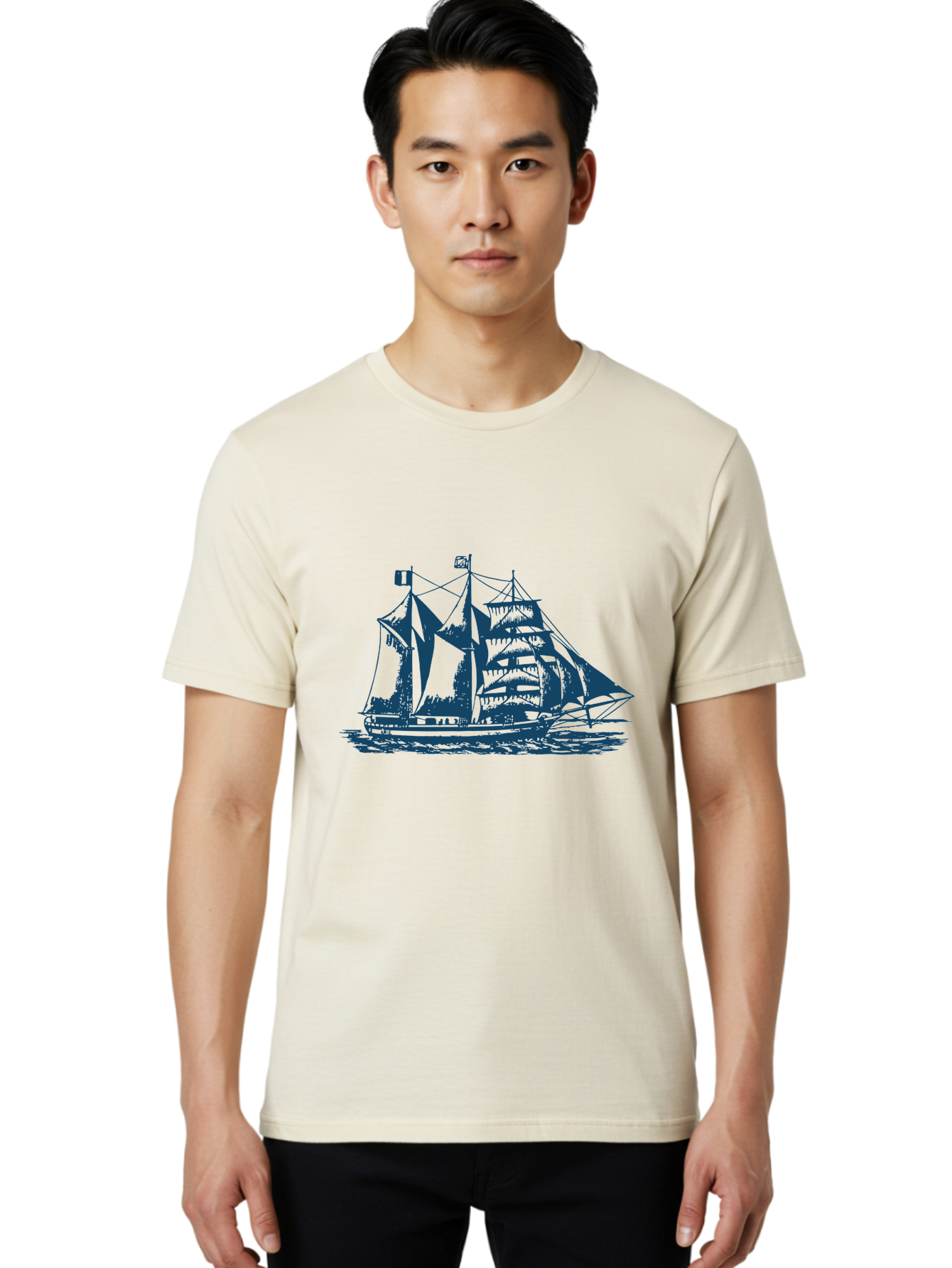 Storm Chaser Men'S Graphic Tee, 100% Cotton, Comfortable Casual Summer Wear, Machine Washable, Sailing Ship, Tall Sailing Vessel, Classic Maritime Icon, Vintage Nautical Theme, Majestic Oceanic Scene, Historical Sailing Rig, Aae674