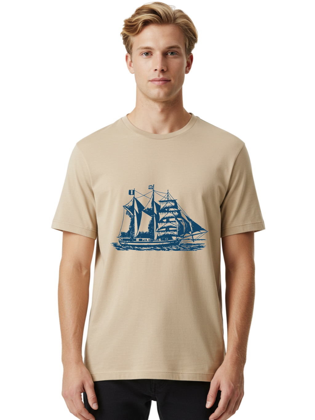Storm Chaser Men'S Graphic Tee, 100% Cotton, Comfortable Casual Summer Wear, Machine Washable, Sailing Ship, Tall Sailing Vessel, Classic Maritime Icon, Vintage Nautical Theme, Majestic Oceanic Scene, Historical Sailing Rig, Aae674