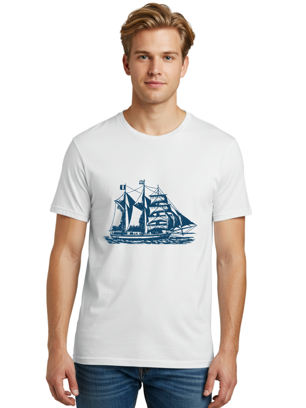 Storm Chaser Men'S Graphic Tee, 100% Cotton, Comfortable Casual Summer Wear, Machine Washable, Sailing Ship, Tall Sailing Vessel, Classic Maritime Icon, Vintage Nautical Theme, Majestic Oceanic Scene, Historical Sailing Rig, Aae674