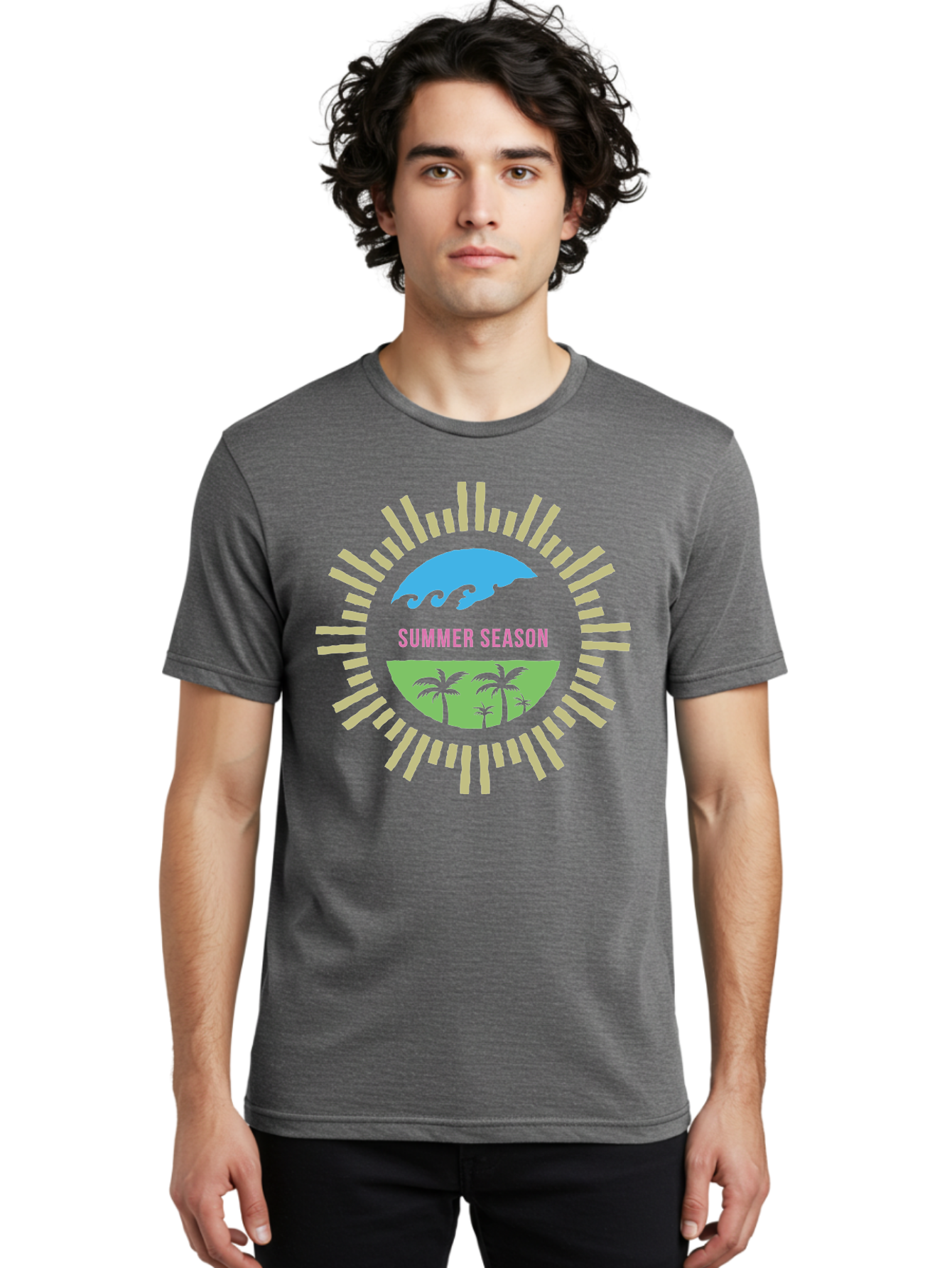Summer Season Men'S Graphic Tee, 100% Cotton, Comfortable Casual Summer Wear, Machine Washable, Summer Vacation, Tropical Getaway, Ocean Waves, Palm Trees, Sun Symbol, Warm Weather, Beach Scene, Seasonal Theme, Sunny Days, Summer Fun Aae676
