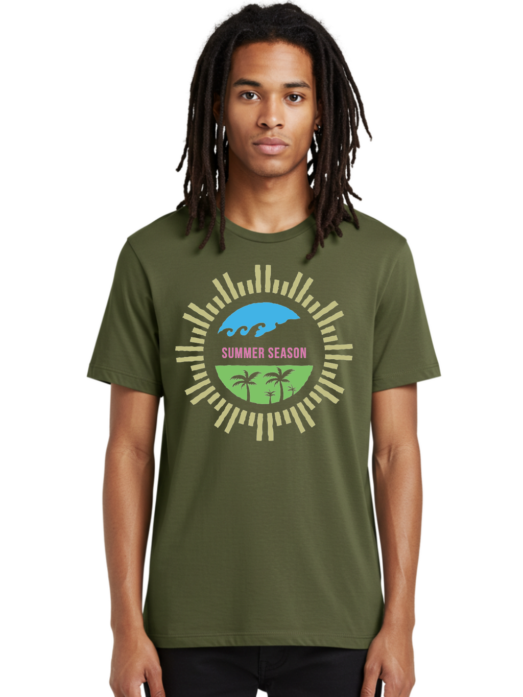 Summer Season Men'S Graphic Tee, 100% Cotton, Comfortable Casual Summer Wear, Machine Washable, Summer Vacation, Tropical Getaway, Ocean Waves, Palm Trees, Sun Symbol, Warm Weather, Beach Scene, Seasonal Theme, Sunny Days, Summer Fun Aae676