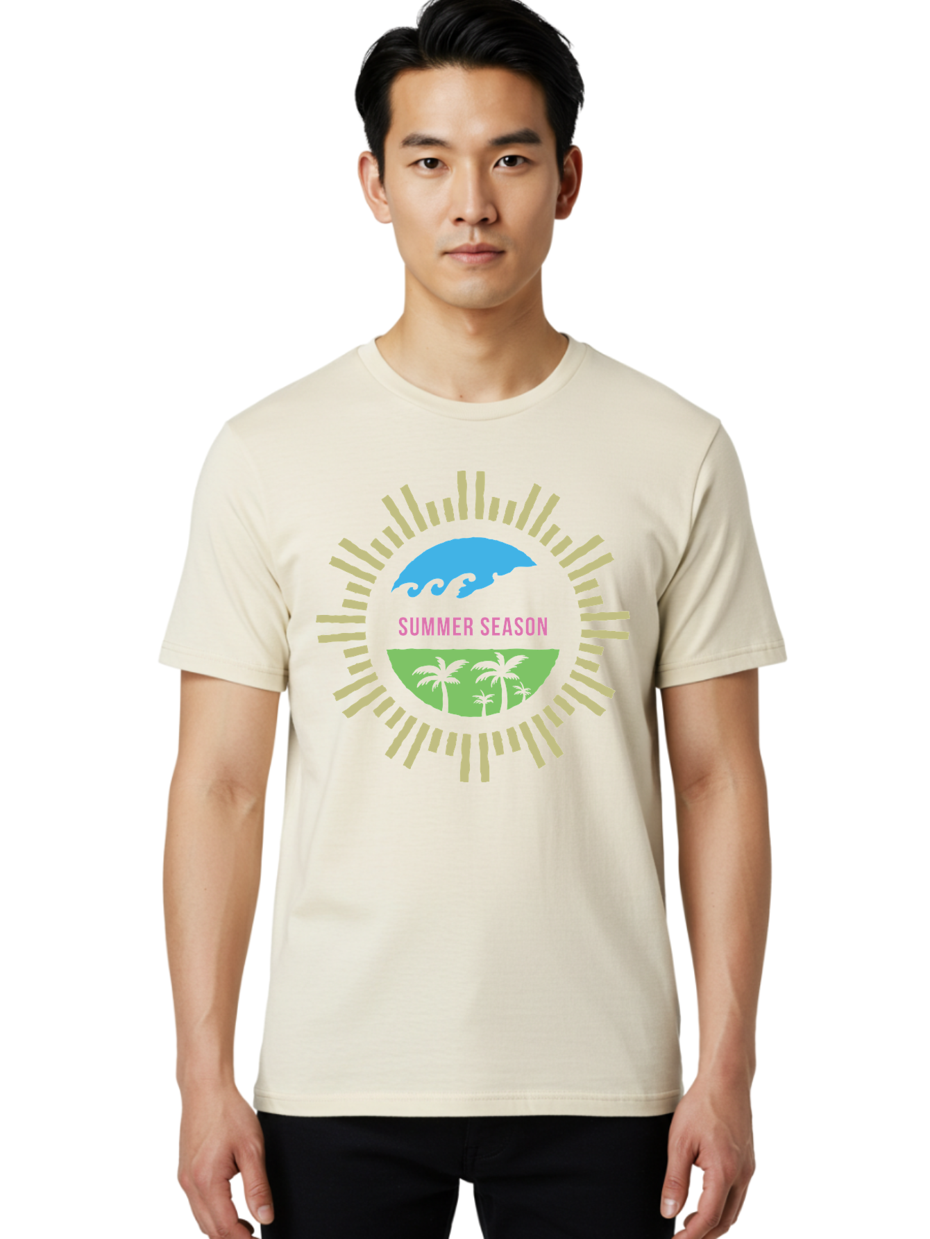 Summer Season Men'S Graphic Tee, 100% Cotton, Comfortable Casual Summer Wear, Machine Washable, Summer Vacation, Tropical Getaway, Ocean Waves, Palm Trees, Sun Symbol, Warm Weather, Beach Scene, Seasonal Theme, Sunny Days, Summer Fun Aae676