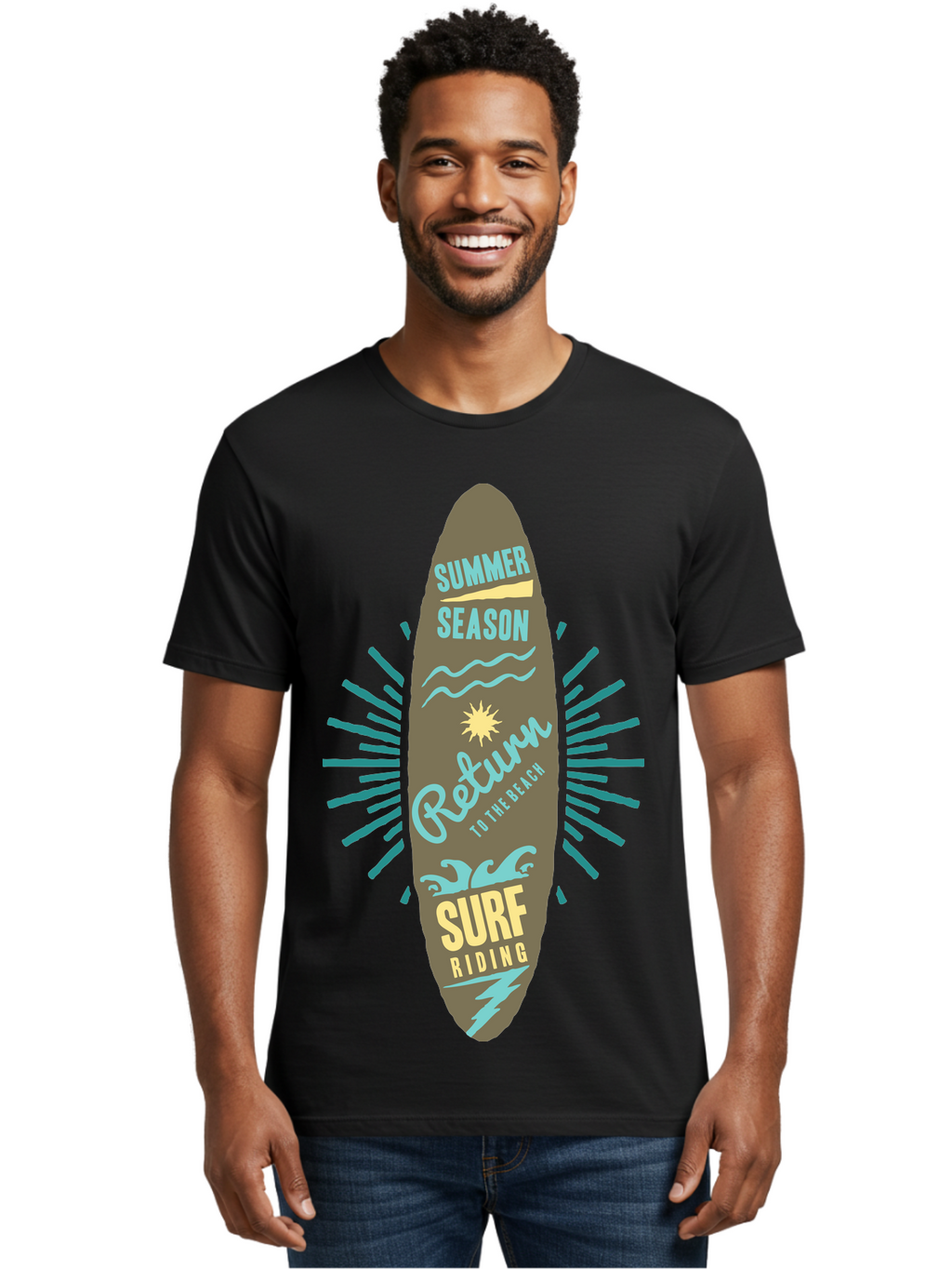 Surf Riding Men'S Graphic Tee, 100% Cotton, Comfortable Casual Summer Wear, Machine Washable, Surfing Graphics, Beach Vibes, Summer Season, Surf Riding, Retro Design, Sun Symbol, Wavy Lines, Surfing Culture, Coastal Lifestyle, Summer Fun Aae677