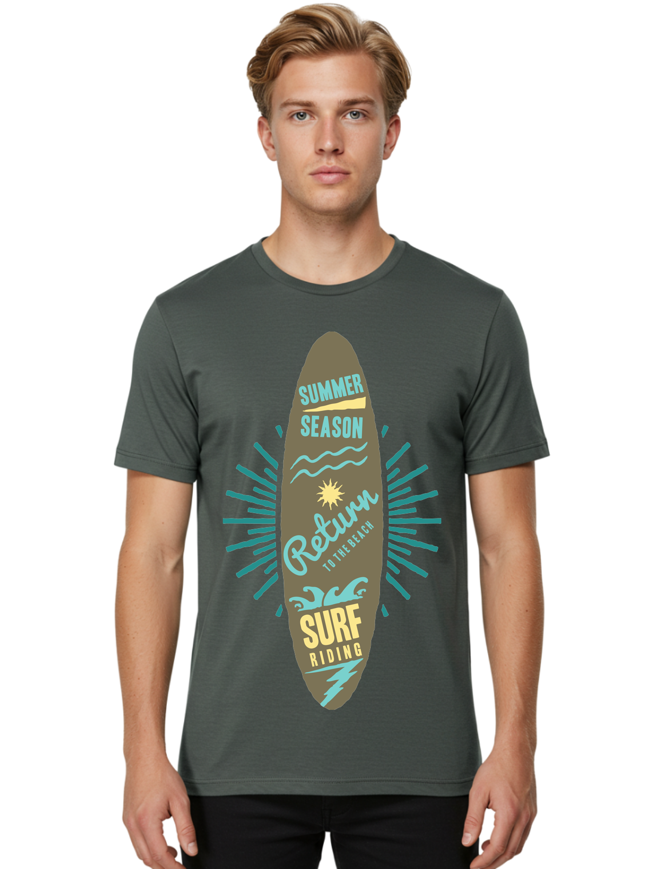 Surf Riding Men'S Graphic Tee, 100% Cotton, Comfortable Casual Summer Wear, Machine Washable, Surfing Graphics, Beach Vibes, Summer Season, Surf Riding, Retro Design, Sun Symbol, Wavy Lines, Surfing Culture, Coastal Lifestyle, Summer Fun Aae677