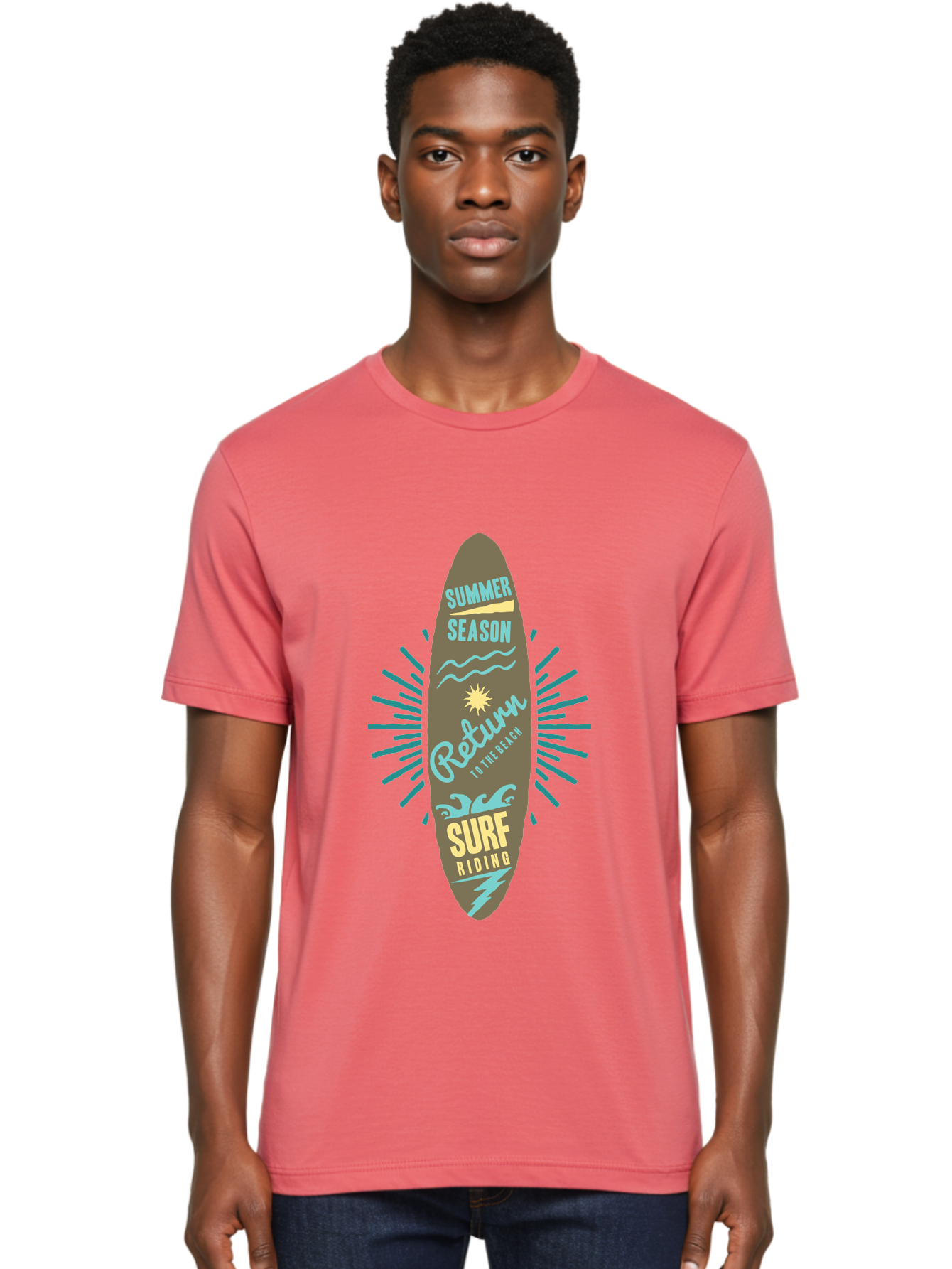 Surf Riding Men'S Graphic Tee, 100% Cotton, Comfortable Casual Summer Wear, Machine Washable, Surfing Graphics, Beach Vibes, Summer Season, Surf Riding, Retro Design, Sun Symbol, Wavy Lines, Surfing Culture, Coastal Lifestyle, Summer Fun Aae677
