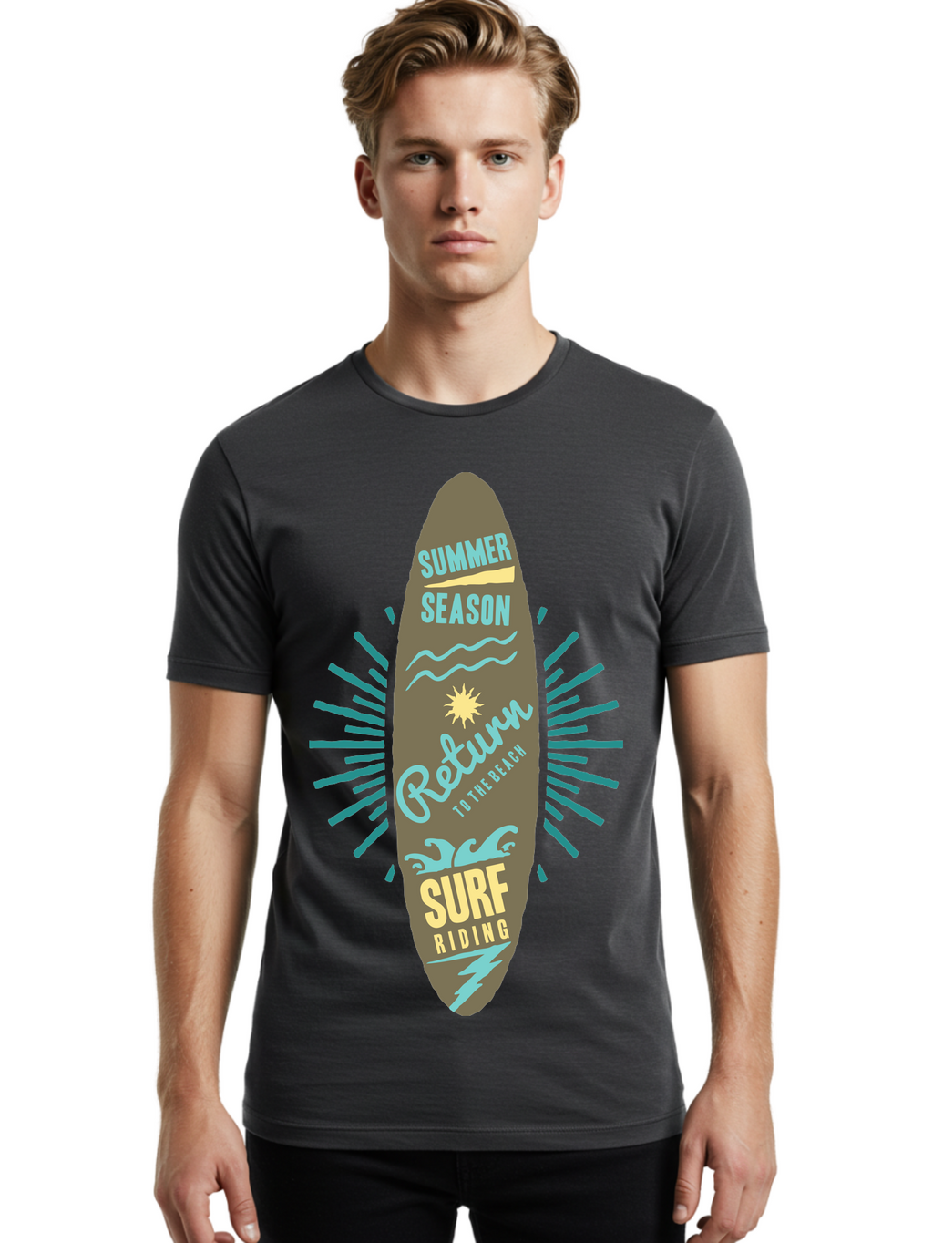 Surf Riding Men'S Graphic Tee, 100% Cotton, Comfortable Casual Summer Wear, Machine Washable, Surfing Graphics, Beach Vibes, Summer Season, Surf Riding, Retro Design, Sun Symbol, Wavy Lines, Surfing Culture, Coastal Lifestyle, Summer Fun Aae677