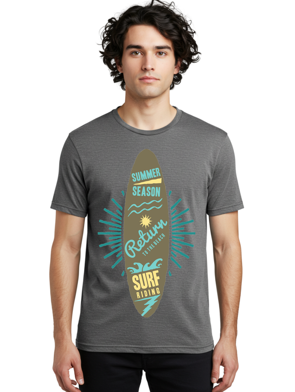 Surf Riding Men'S Graphic Tee, 100% Cotton, Comfortable Casual Summer Wear, Machine Washable, Surfing Graphics, Beach Vibes, Summer Season, Surf Riding, Retro Design, Sun Symbol, Wavy Lines, Surfing Culture, Coastal Lifestyle, Summer Fun Aae677