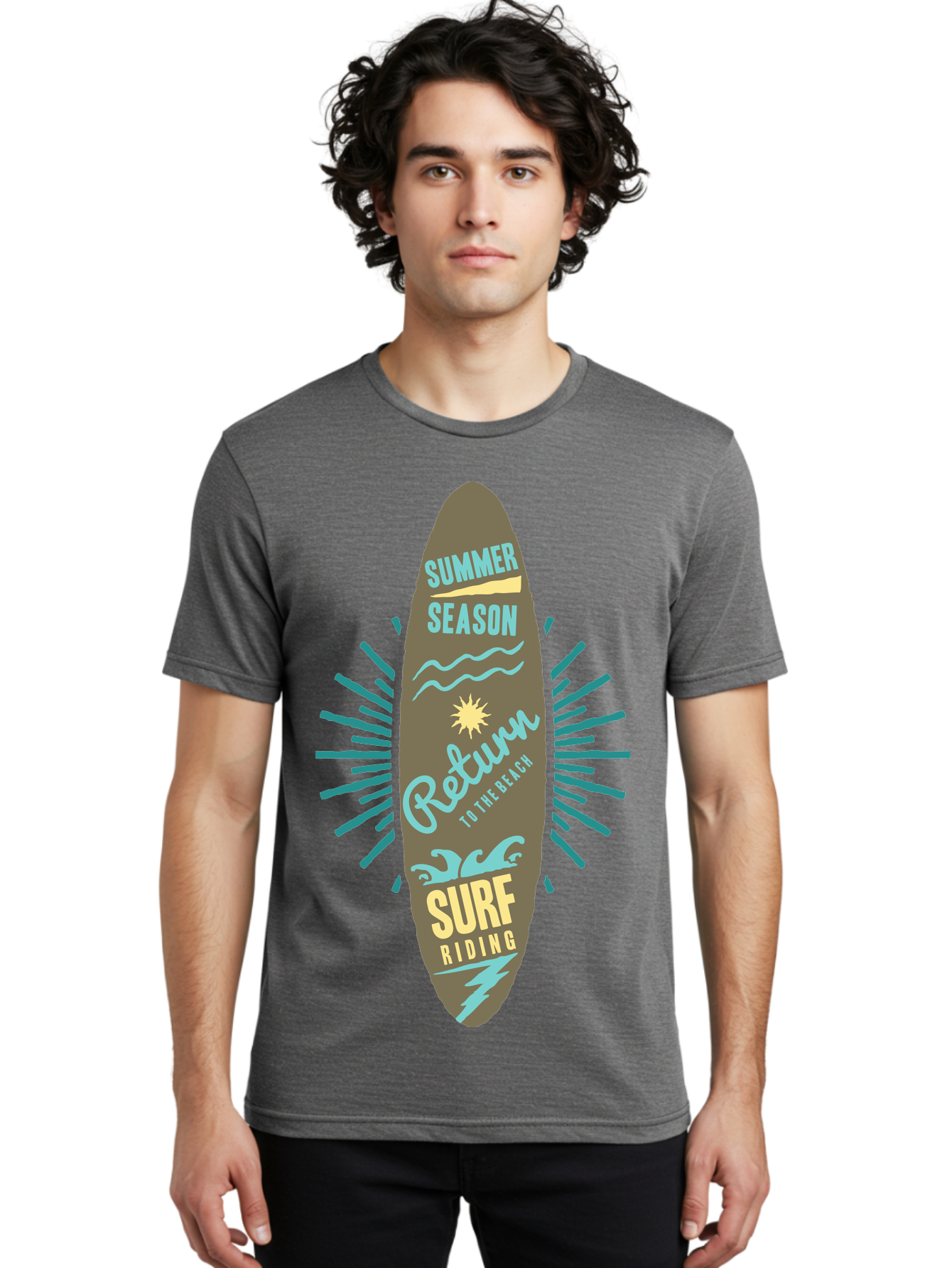 Surf Riding Men'S Graphic Tee, 100% Cotton, Comfortable Casual Summer Wear, Machine Washable, Surfing Graphics, Beach Vibes, Summer Season, Surf Riding, Retro Design, Sun Symbol, Wavy Lines, Surfing Culture, Coastal Lifestyle, Summer Fun Aae677