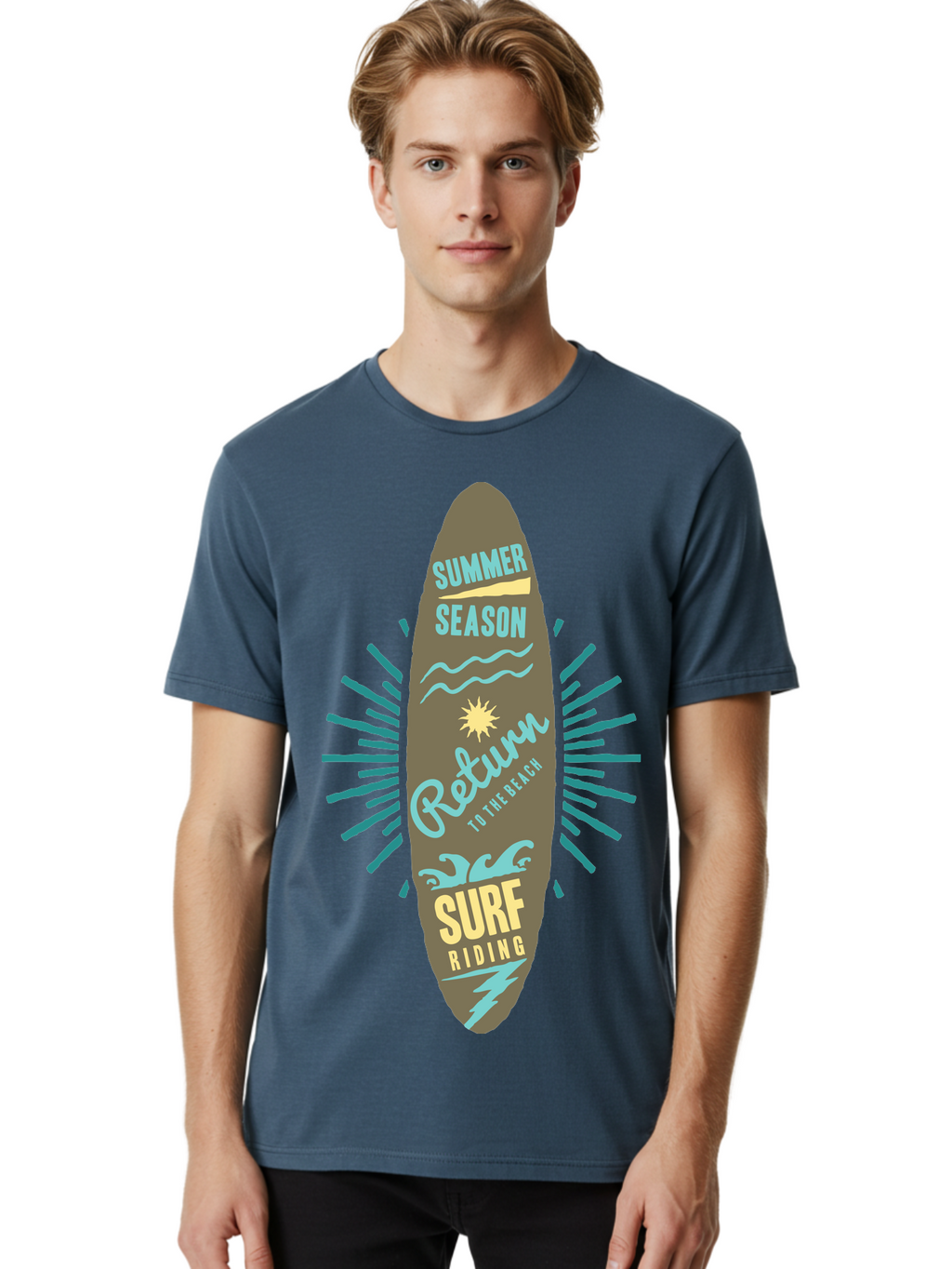 Surf Riding Men'S Graphic Tee, 100% Cotton, Comfortable Casual Summer Wear, Machine Washable, Surfing Graphics, Beach Vibes, Summer Season, Surf Riding, Retro Design, Sun Symbol, Wavy Lines, Surfing Culture, Coastal Lifestyle, Summer Fun Aae677