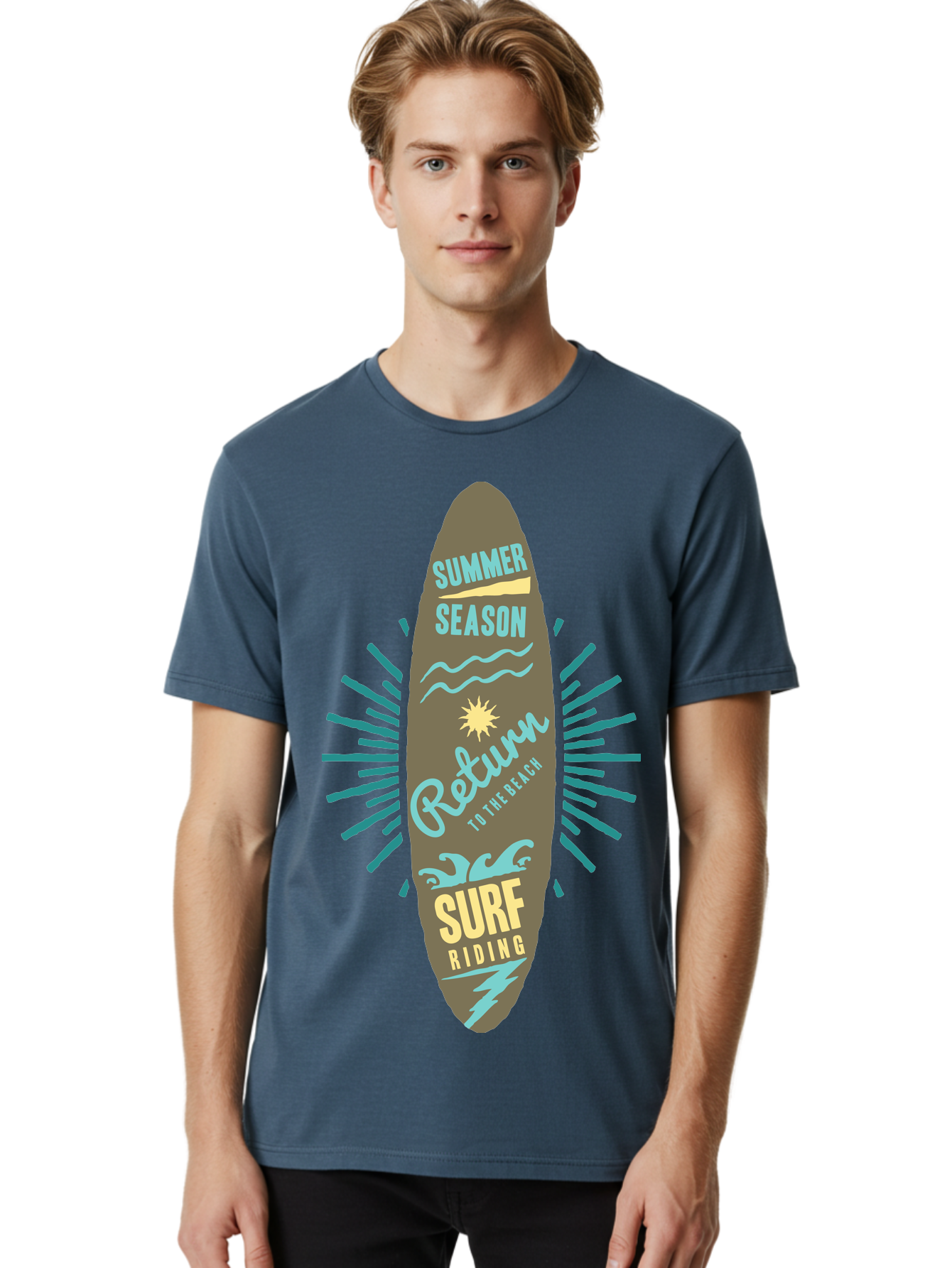 Surf Riding Men'S Graphic Tee, 100% Cotton, Comfortable Casual Summer Wear, Machine Washable, Surfing Graphics, Beach Vibes, Summer Season, Surf Riding, Retro Design, Sun Symbol, Wavy Lines, Surfing Culture, Coastal Lifestyle, Summer Fun Aae677