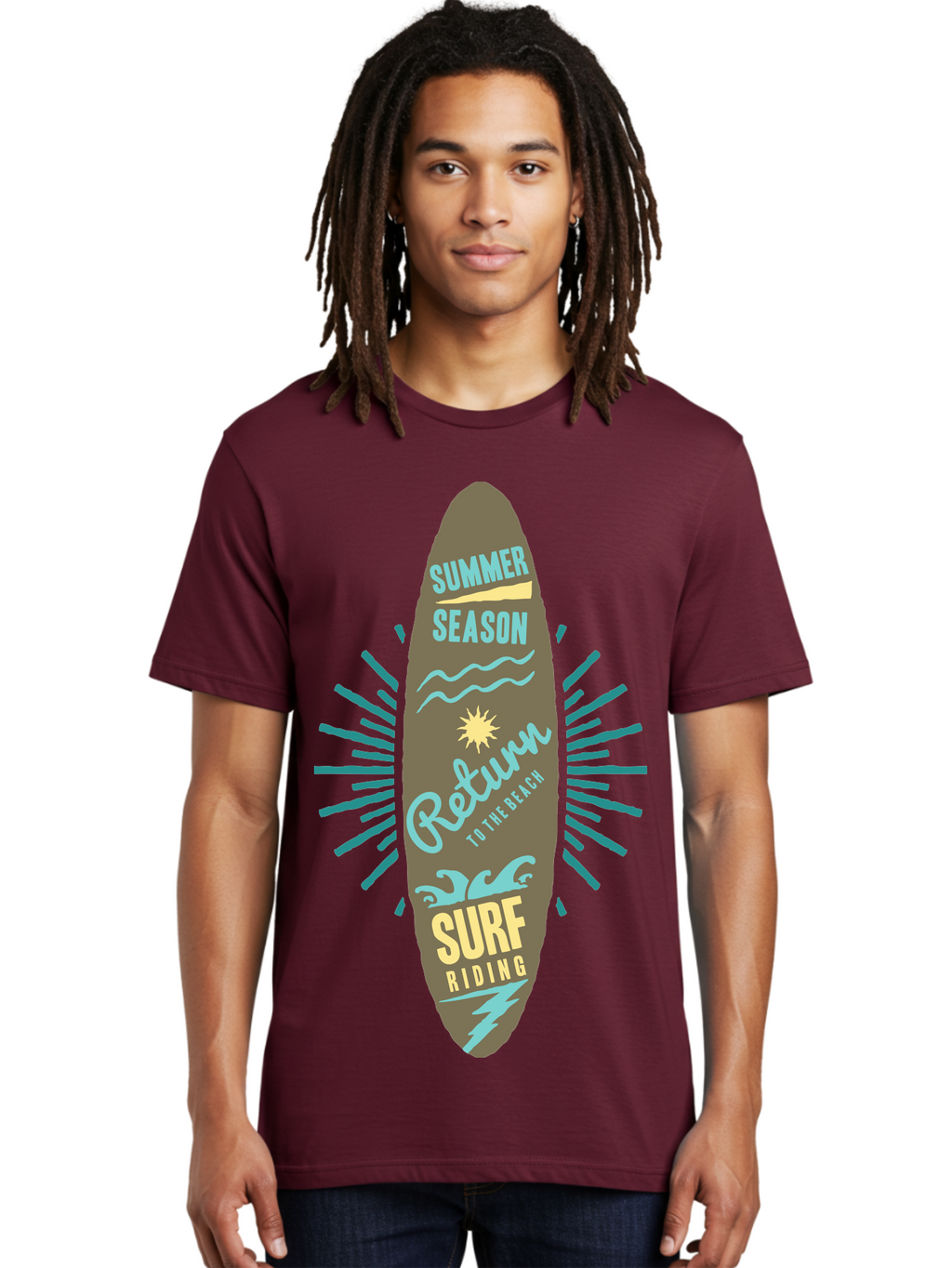 Surf Riding Men'S Graphic Tee, 100% Cotton, Comfortable Casual Summer Wear, Machine Washable, Surfing Graphics, Beach Vibes, Summer Season, Surf Riding, Retro Design, Sun Symbol, Wavy Lines, Surfing Culture, Coastal Lifestyle, Summer Fun Aae677