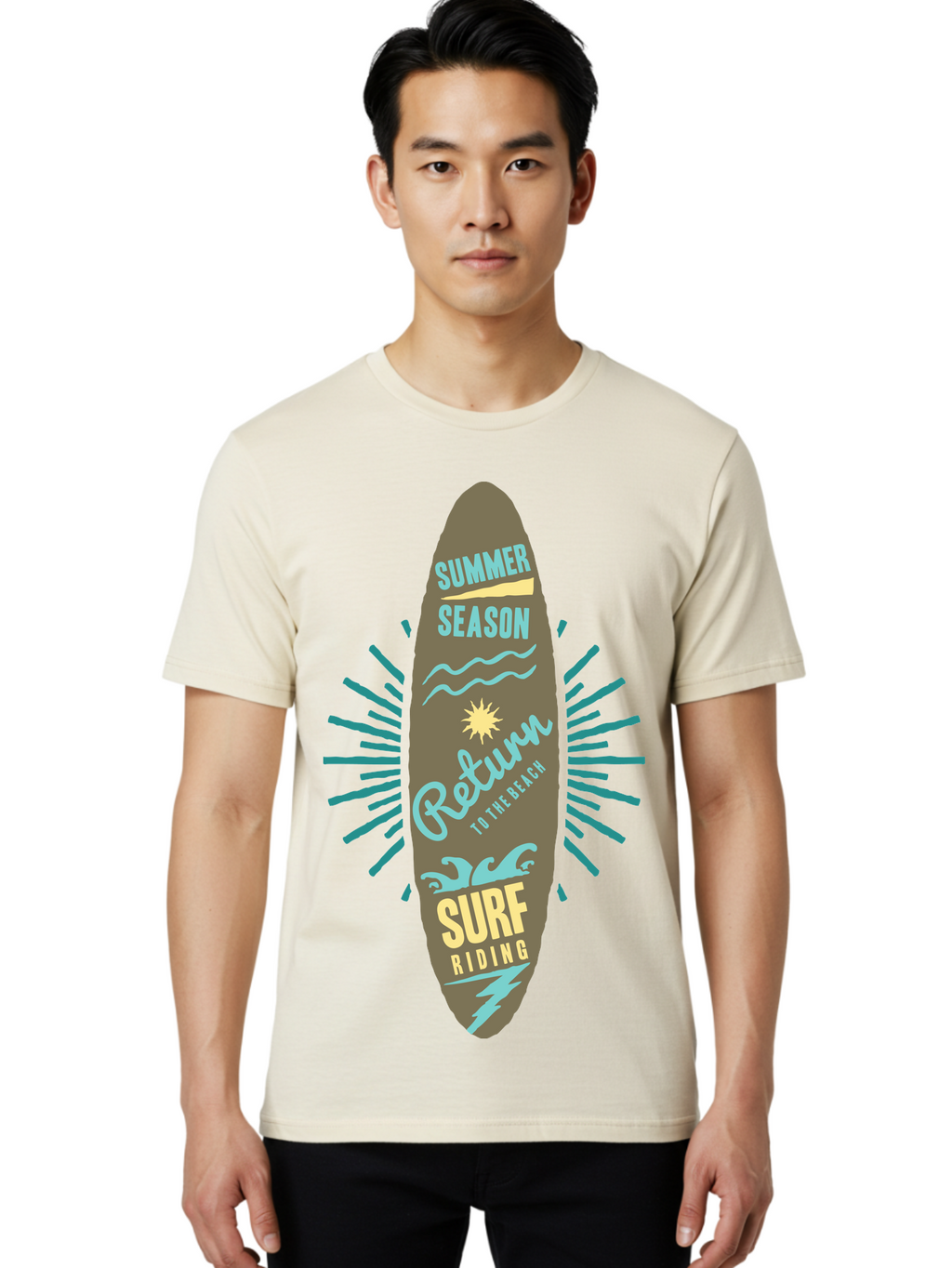 Surf Riding Men'S Graphic Tee, 100% Cotton, Comfortable Casual Summer Wear, Machine Washable, Surfing Graphics, Beach Vibes, Summer Season, Surf Riding, Retro Design, Sun Symbol, Wavy Lines, Surfing Culture, Coastal Lifestyle, Summer Fun Aae677