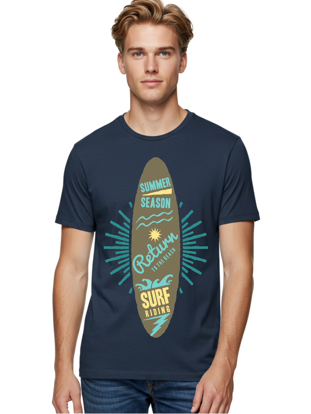 Surf Riding Men'S Graphic Tee, 100% Cotton, Comfortable Casual Summer Wear, Machine Washable, Surfing Graphics, Beach Vibes, Summer Season, Surf Riding, Retro Design, Sun Symbol, Wavy Lines, Surfing Culture, Coastal Lifestyle, Summer Fun Aae677