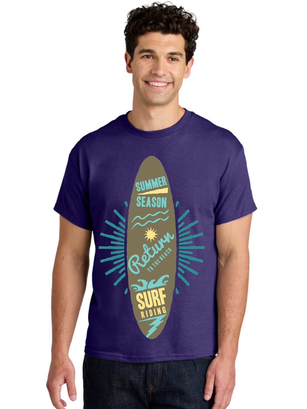 Surf Riding Men'S Graphic Tee, 100% Cotton, Comfortable Casual Summer Wear, Machine Washable, Surfing Graphics, Beach Vibes, Summer Season, Surf Riding, Retro Design, Sun Symbol, Wavy Lines, Surfing Culture, Coastal Lifestyle, Summer Fun Aae677