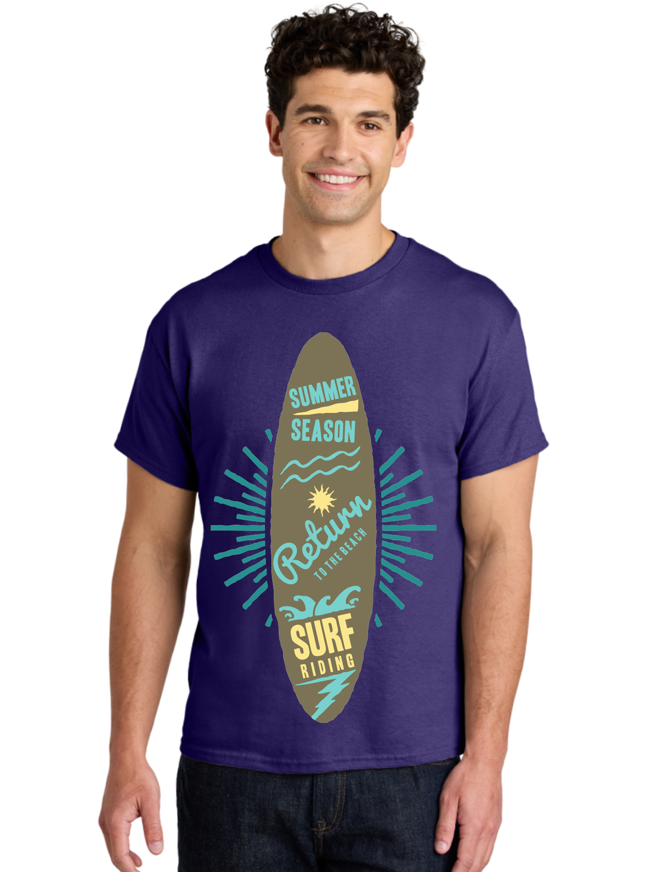 Surf Riding Men'S Graphic Tee, 100% Cotton, Comfortable Casual Summer Wear, Machine Washable, Surfing Graphics, Beach Vibes, Summer Season, Surf Riding, Retro Design, Sun Symbol, Wavy Lines, Surfing Culture, Coastal Lifestyle, Summer Fun Aae677