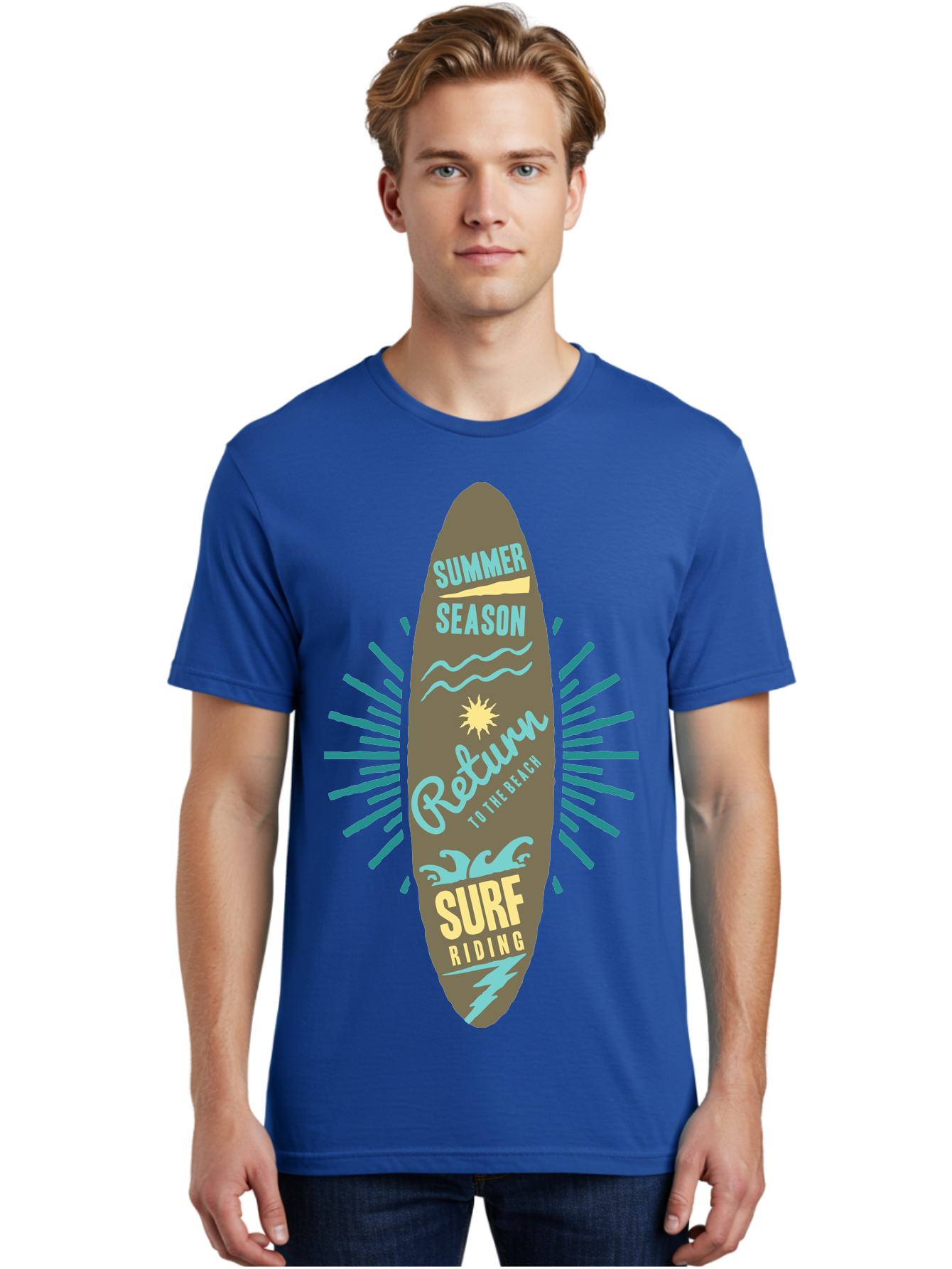 Surf Riding Men'S Graphic Tee, 100% Cotton, Comfortable Casual Summer Wear, Machine Washable, Surfing Graphics, Beach Vibes, Summer Season, Surf Riding, Retro Design, Sun Symbol, Wavy Lines, Surfing Culture, Coastal Lifestyle, Summer Fun Aae677
