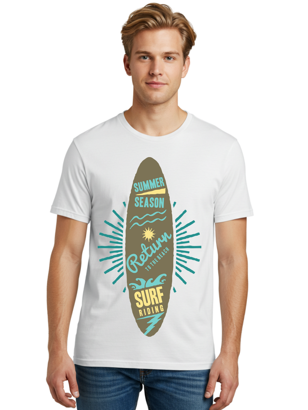 Surf Riding Men'S Graphic Tee, 100% Cotton, Comfortable Casual Summer Wear, Machine Washable, Surfing Graphics, Beach Vibes, Summer Season, Surf Riding, Retro Design, Sun Symbol, Wavy Lines, Surfing Culture, Coastal Lifestyle, Summer Fun Aae677