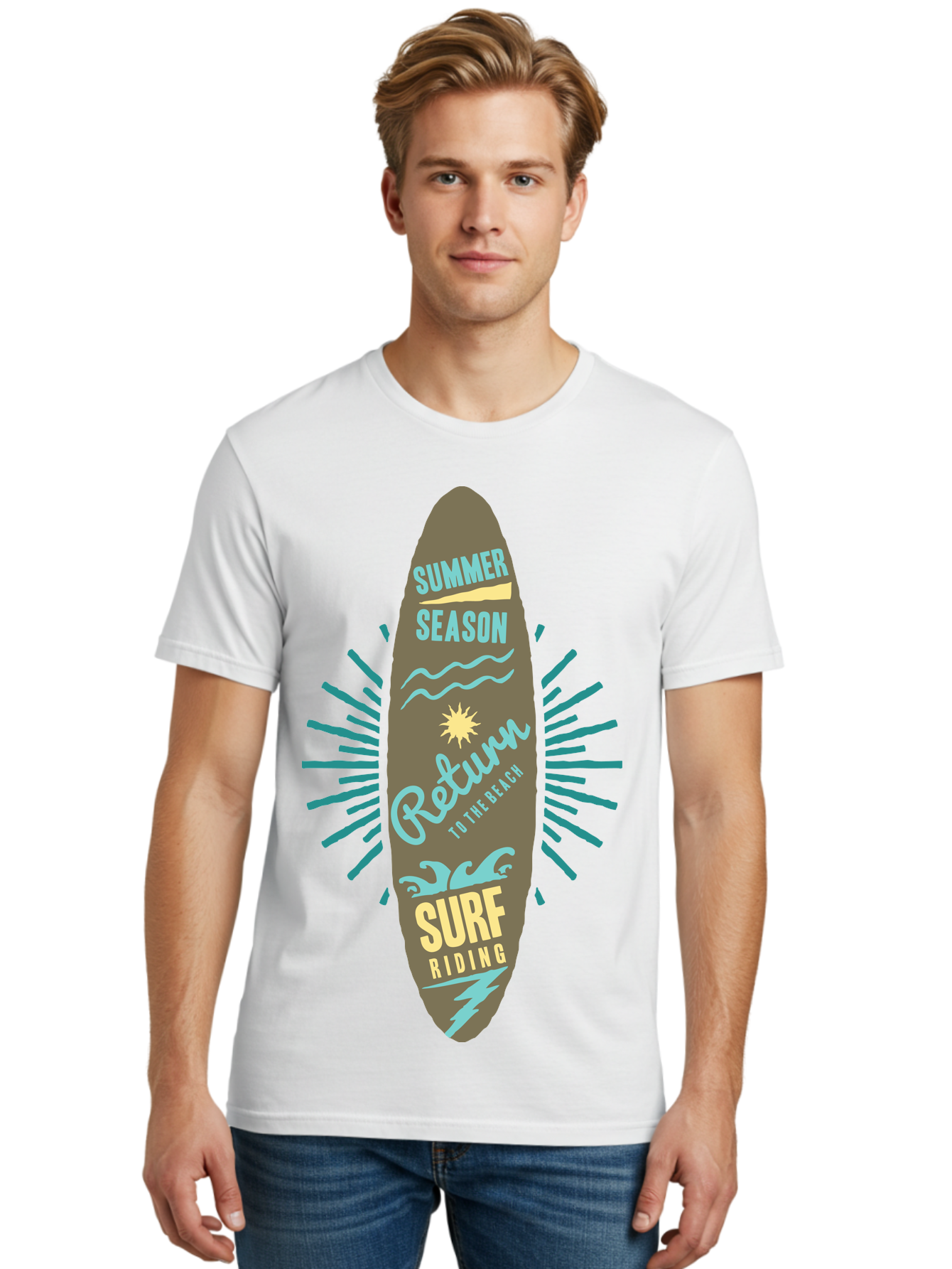 Surf Riding Men'S Graphic Tee, 100% Cotton, Comfortable Casual Summer Wear, Machine Washable, Surfing Graphics, Beach Vibes, Summer Season, Surf Riding, Retro Design, Sun Symbol, Wavy Lines, Surfing Culture, Coastal Lifestyle, Summer Fun Aae677