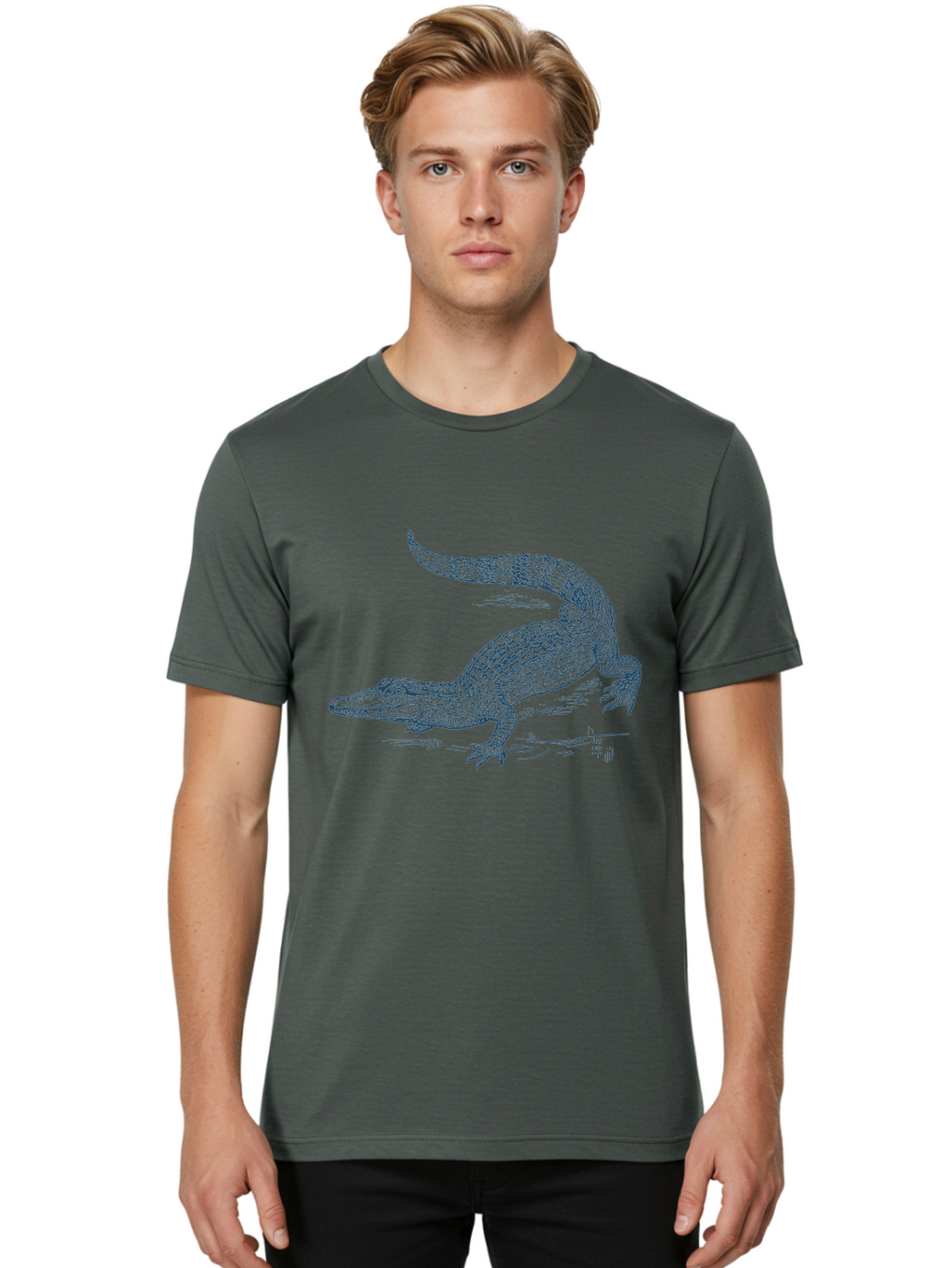 Swamp King Crocodile Men'S Graphic Tee, 100% Cotton, Comfortable Casual Summer Wear, Machine Washable, Reptile, Wildlife, Predatory Animal, Scaly Skin, Sharp Teeth, Aggressive Stance, Powerful Jaws, Wild Creature, Fierce Look, Aae678