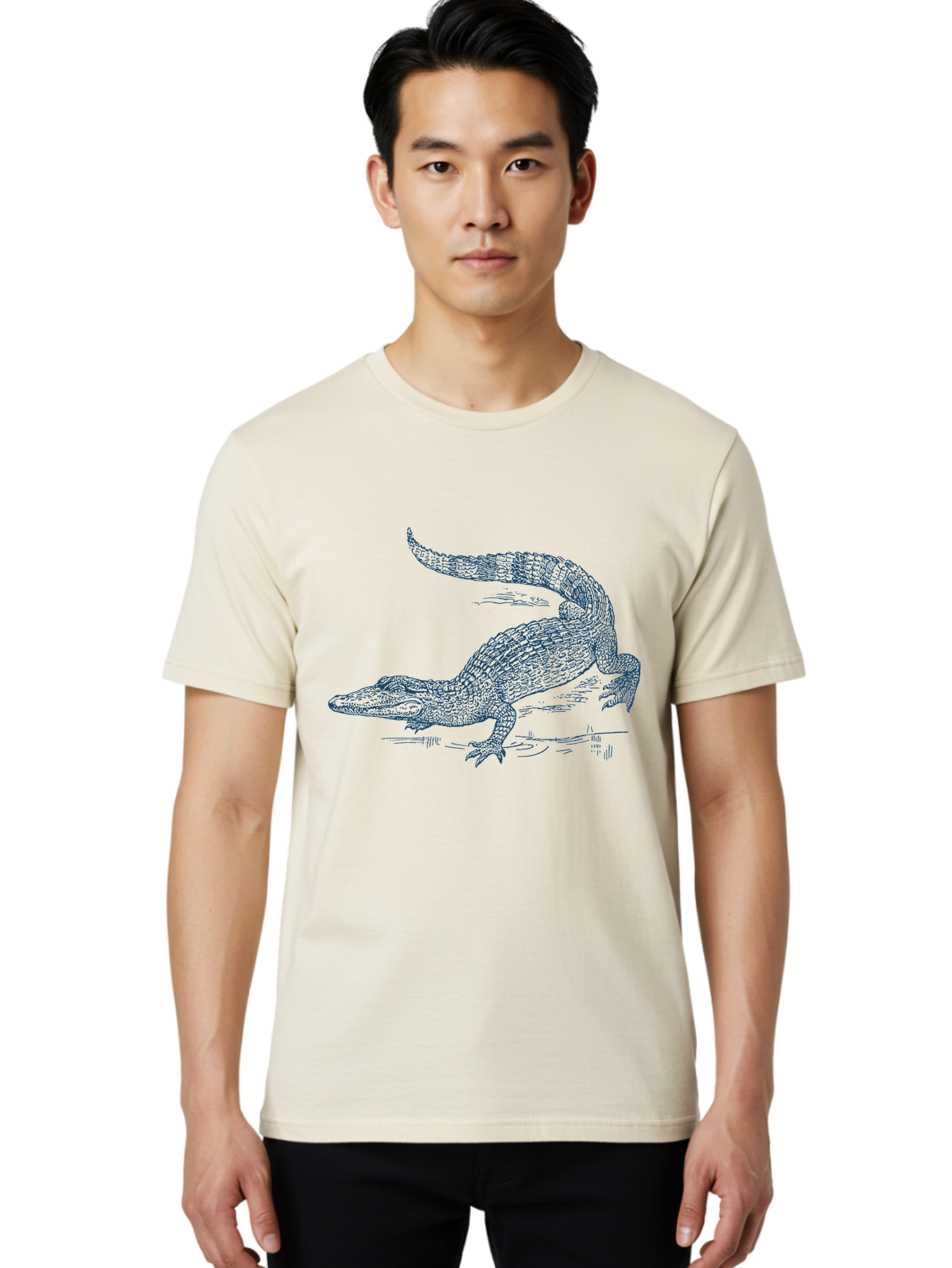 Swamp King Crocodile Men'S Graphic Tee, 100% Cotton, Comfortable Casual Summer Wear, Machine Washable, Reptile, Wildlife, Predatory Animal, Scaly Skin, Sharp Teeth, Aggressive Stance, Powerful Jaws, Wild Creature, Fierce Look, Aae678