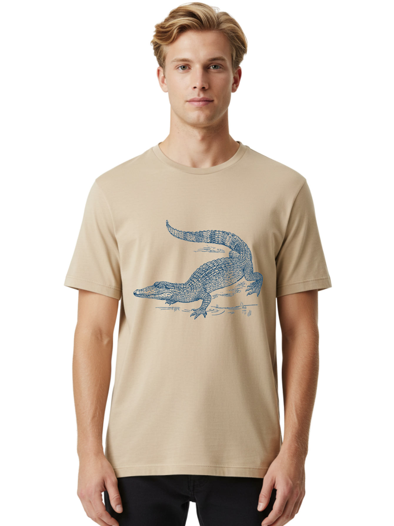 Swamp King Crocodile Men'S Graphic Tee, 100% Cotton, Comfortable Casual Summer Wear, Machine Washable, Reptile, Wildlife, Predatory Animal, Scaly Skin, Sharp Teeth, Aggressive Stance, Powerful Jaws, Wild Creature, Fierce Look, Aae678