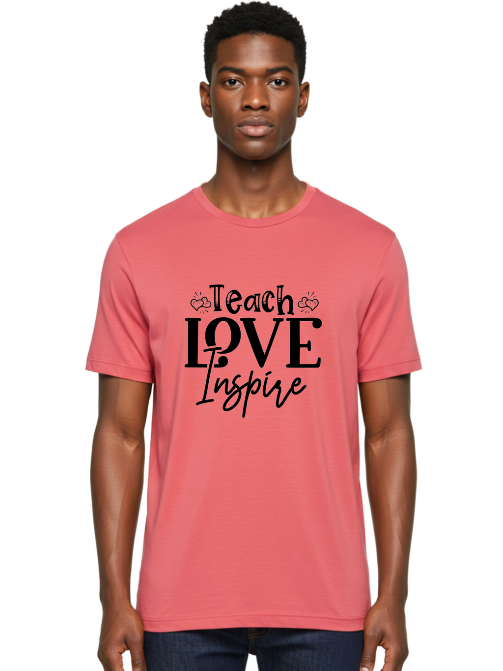 Teach Love Inspire Men'S Graphic Tee, 100% Cotton, Comfortable Casual Summer Wear, Machine Washable, Teach Love Inspire, Teaching Quotes, Inspirational Quotes, Love Quotes, Teacher Appreciation, Motivational Phrases, Heartwarming Messages, Aae683
