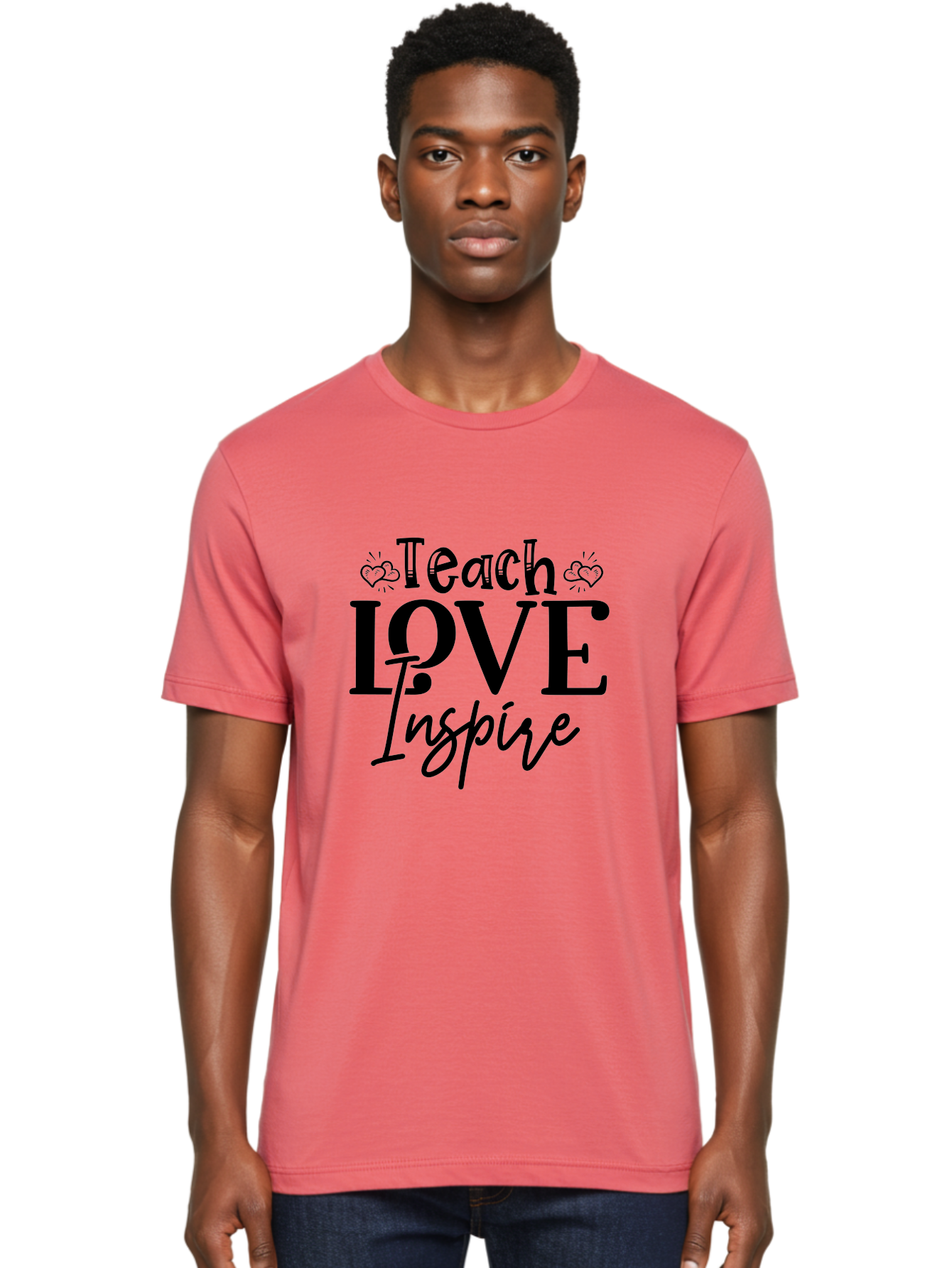 Teach Love Inspire Men'S Graphic Tee, 100% Cotton, Comfortable Casual Summer Wear, Machine Washable, Teach Love Inspire, Teaching Quotes, Inspirational Quotes, Love Quotes, Teacher Appreciation, Motivational Phrases, Heartwarming Messages, Aae683