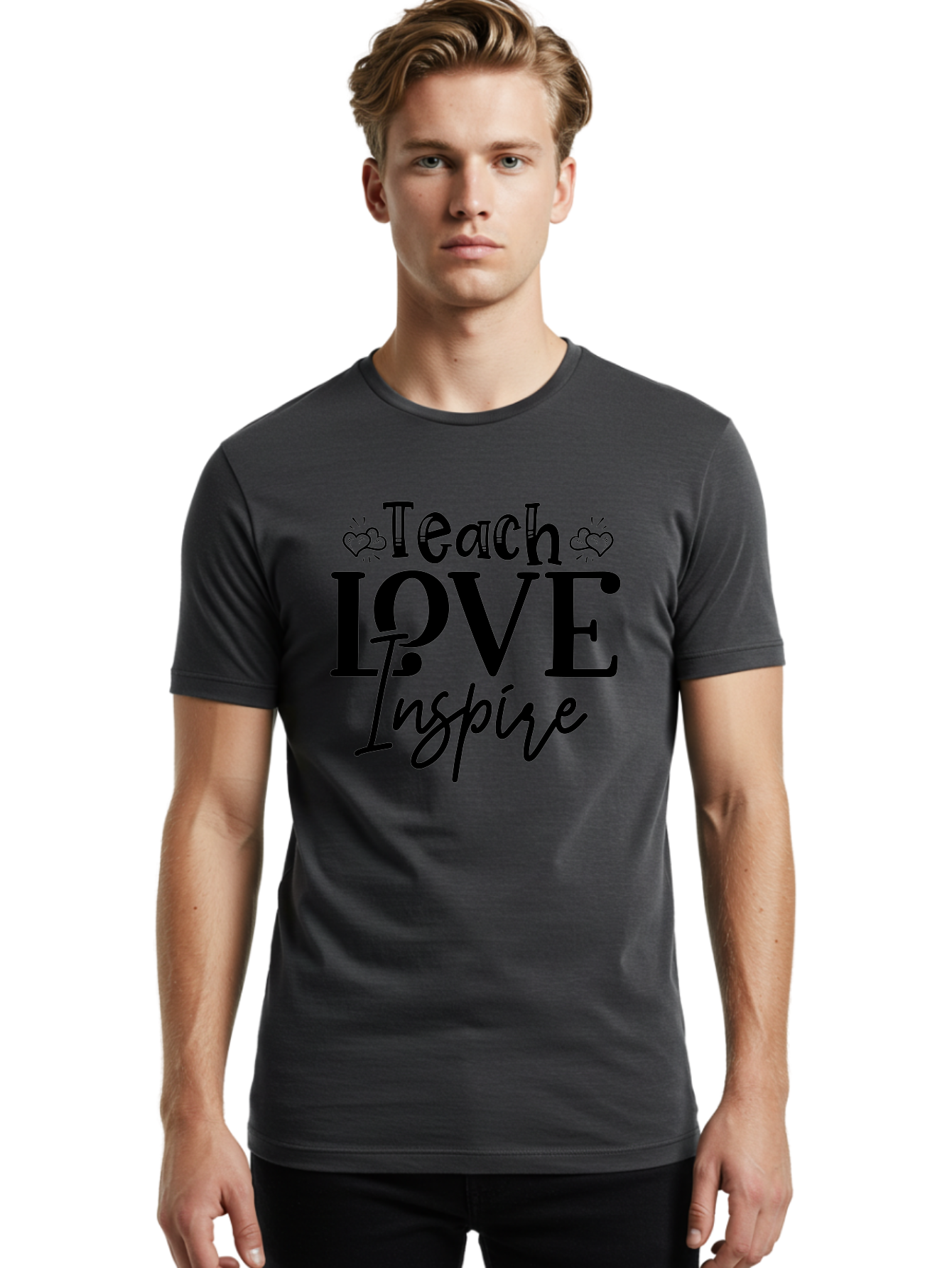 Teach Love Inspire Men'S Graphic Tee, 100% Cotton, Comfortable Casual Summer Wear, Machine Washable, Teach Love Inspire, Teaching Quotes, Inspirational Quotes, Love Quotes, Teacher Appreciation, Motivational Phrases, Heartwarming Messages, Aae683