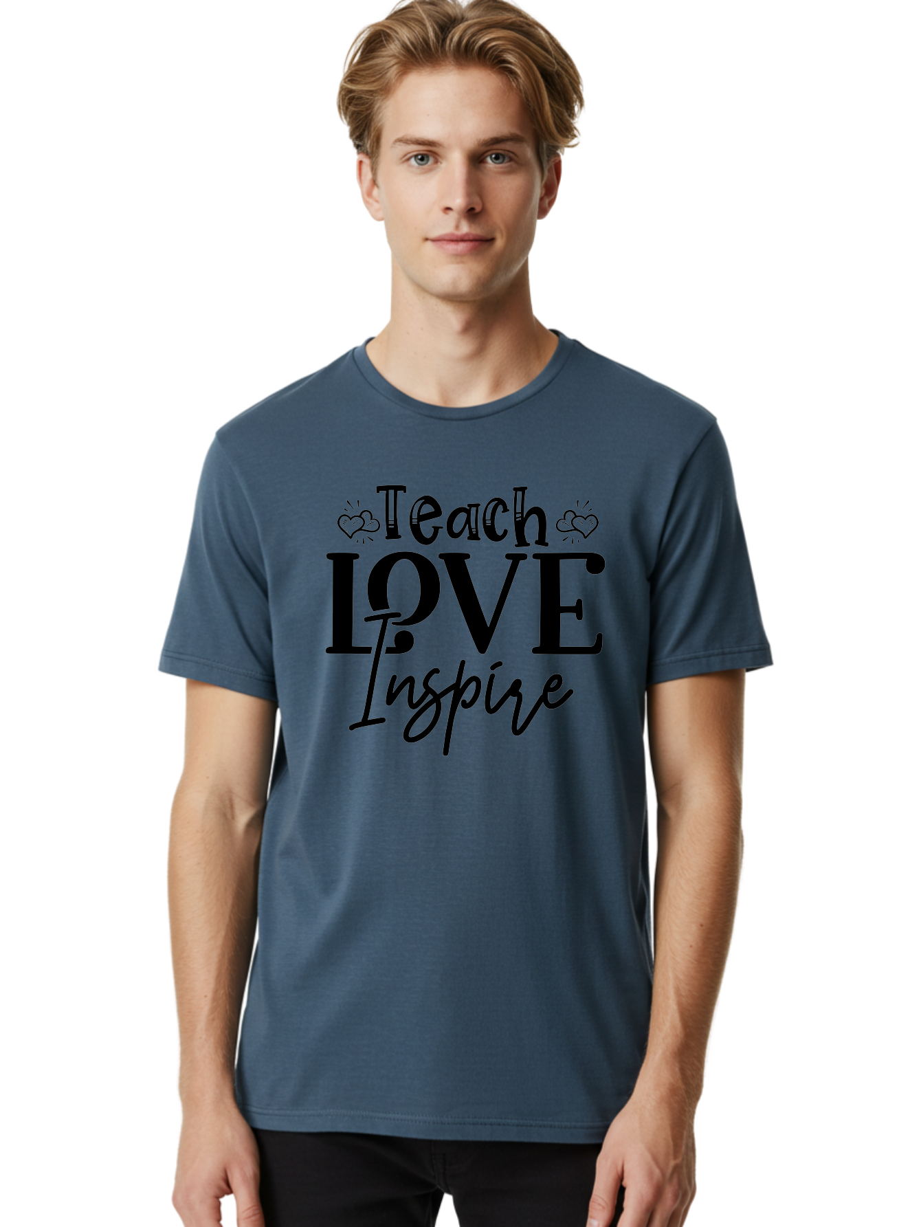 Teach Love Inspire Men'S Graphic Tee, 100% Cotton, Comfortable Casual Summer Wear, Machine Washable, Teach Love Inspire, Teaching Quotes, Inspirational Quotes, Love Quotes, Teacher Appreciation, Motivational Phrases, Heartwarming Messages, Aae683