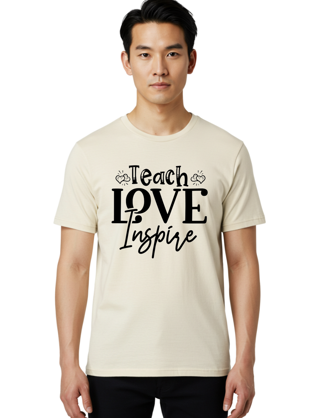 Teach Love Inspire Men'S Graphic Tee, 100% Cotton, Comfortable Casual Summer Wear, Machine Washable, Teach Love Inspire, Teaching Quotes, Inspirational Quotes, Love Quotes, Teacher Appreciation, Motivational Phrases, Heartwarming Messages, Aae683