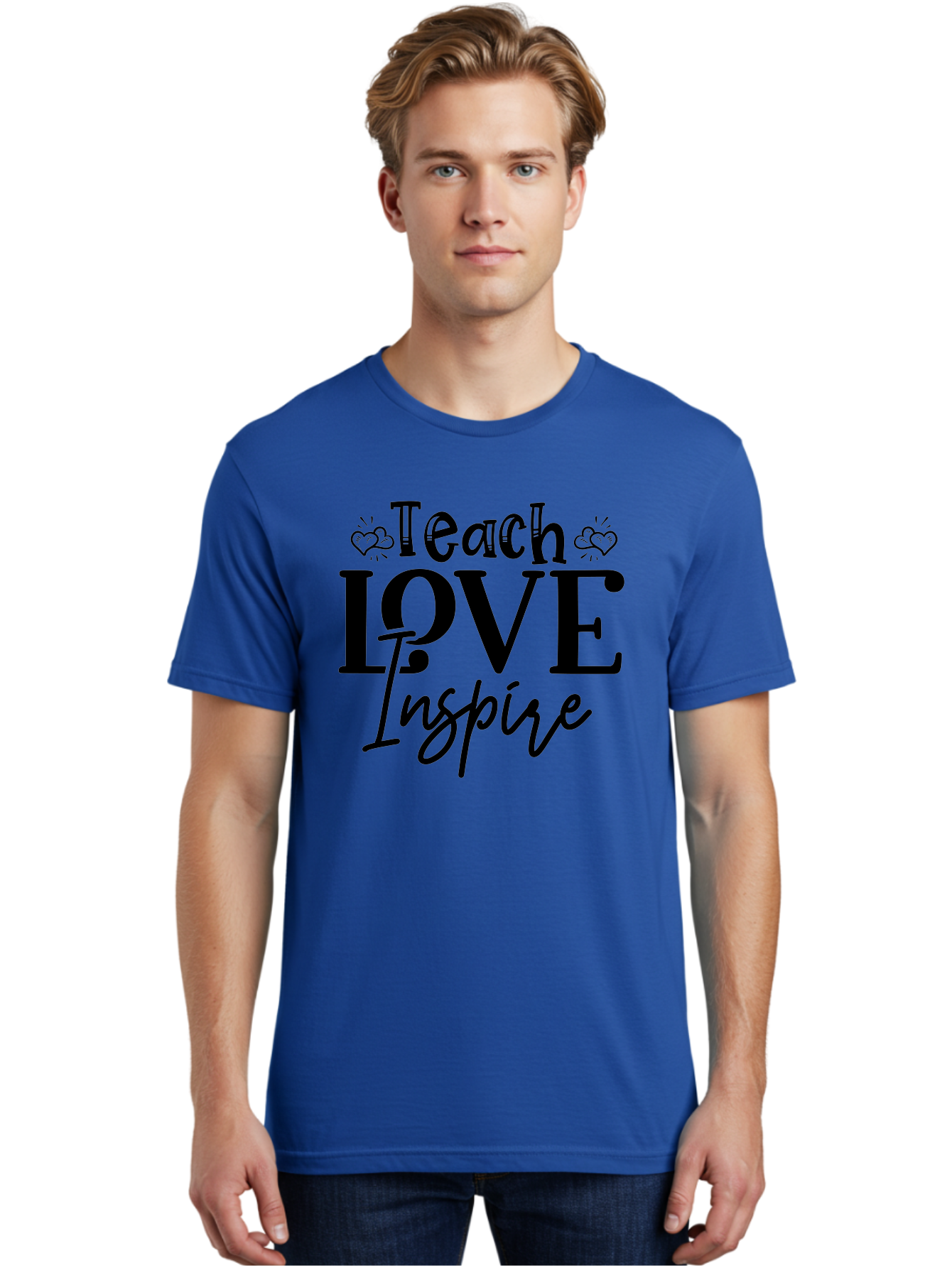Teach Love Inspire Men'S Graphic Tee, 100% Cotton, Comfortable Casual Summer Wear, Machine Washable, Teach Love Inspire, Teaching Quotes, Inspirational Quotes, Love Quotes, Teacher Appreciation, Motivational Phrases, Heartwarming Messages, Aae683