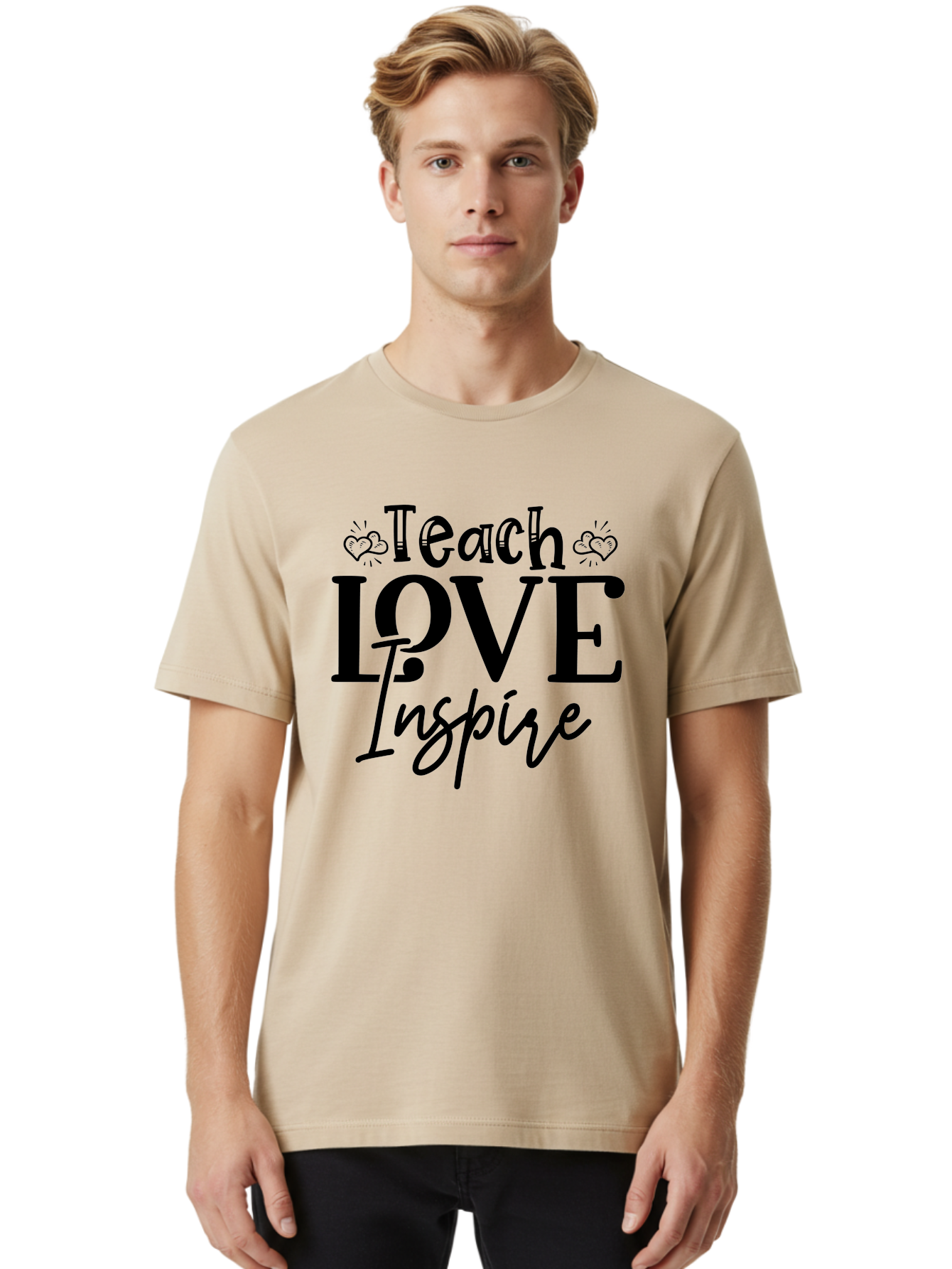 Teach Love Inspire Men'S Graphic Tee, 100% Cotton, Comfortable Casual Summer Wear, Machine Washable, Teach Love Inspire, Teaching Quotes, Inspirational Quotes, Love Quotes, Teacher Appreciation, Motivational Phrases, Heartwarming Messages, Aae683
