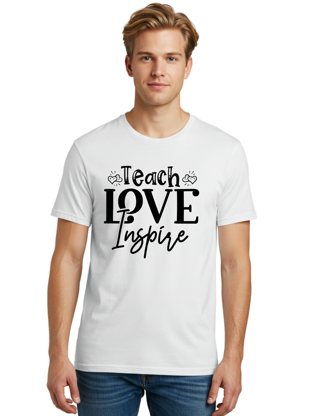 Teach Love Inspire Men'S Graphic Tee, 100% Cotton, Comfortable Casual Summer Wear, Machine Washable, Teach Love Inspire, Teaching Quotes, Inspirational Quotes, Love Quotes, Teacher Appreciation, Motivational Phrases, Heartwarming Messages, Aae683