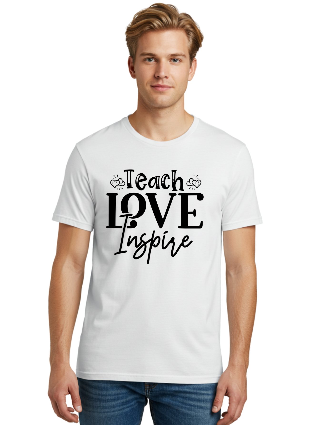 Teach Love Inspire Men'S Graphic Tee, 100% Cotton, Comfortable Casual Summer Wear, Machine Washable, Teach Love Inspire, Teaching Quotes, Inspirational Quotes, Love Quotes, Teacher Appreciation, Motivational Phrases, Heartwarming Messages, Aae683