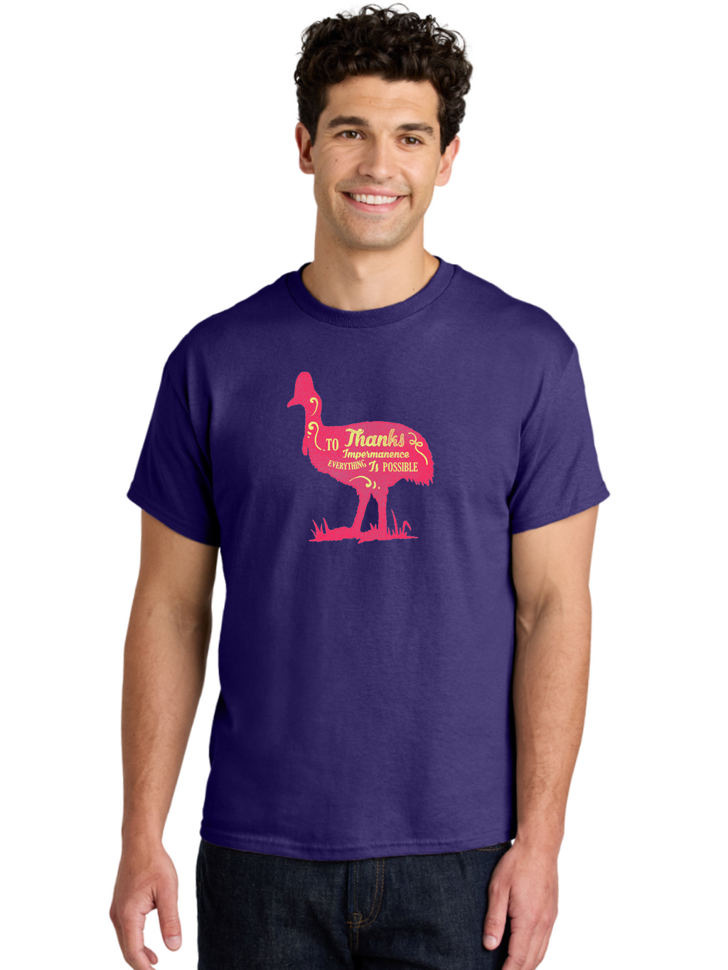 Thanks To Impermanence Men'S Graphic Tee, 100% Cotton, Comfortable Casual Summer Wear, Machine Washable, Stylized Bird Silhouette, Motivational Quote, Inspirational Text, Thanks To Impermanence Everything Is Possible, Creative Typography, Aae689