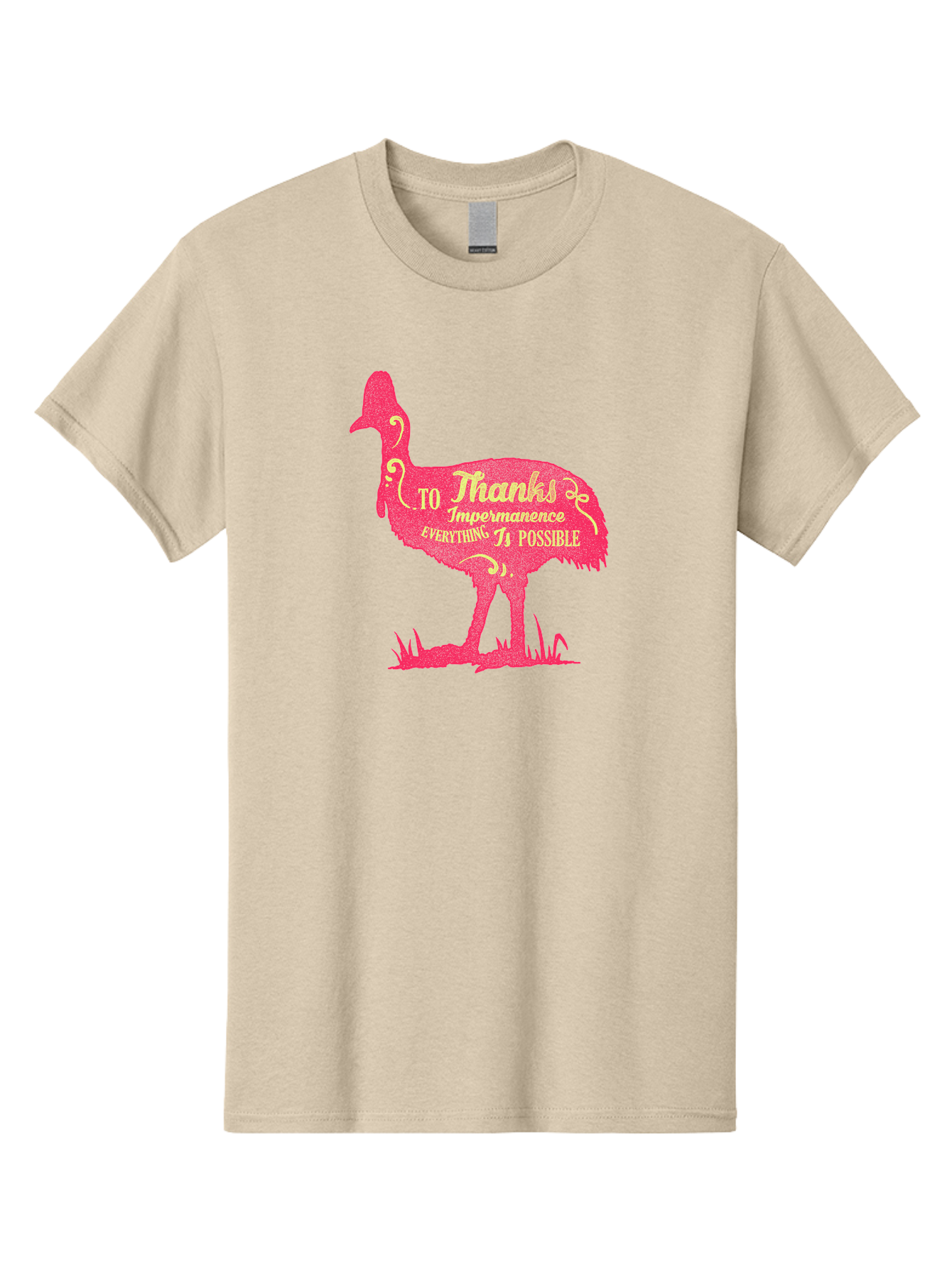 Thanks To Impermanence Men'S Graphic Tee, 100% Cotton, Comfortable Casual Summer Wear, Machine Washable, Stylized Bird Silhouette, Motivational Quote, Inspirational Text, Thanks To Impermanence Everything Is Possible, Creative Typography, Aae689