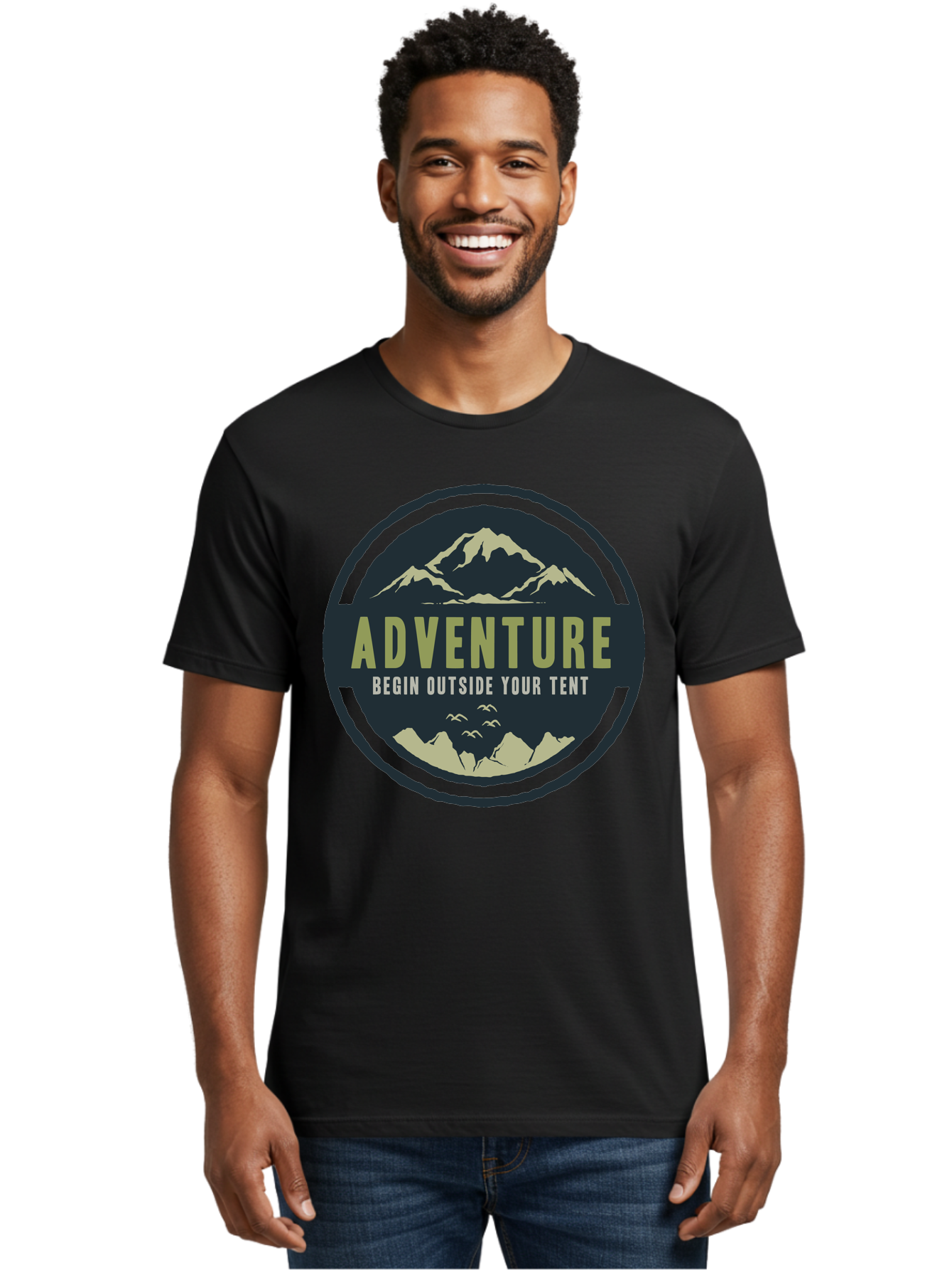 The Adventure Begin Men'S Graphic Tee, 100% Cotton, Comfortable Casual Summer Wear, Machine Washable, Outdoor Adventure, Camping Inspiration, Mountain Landscapes, Wilderness Exploration, Adventure Travel, Nature Escapades, Hiking Motivation, Aae691